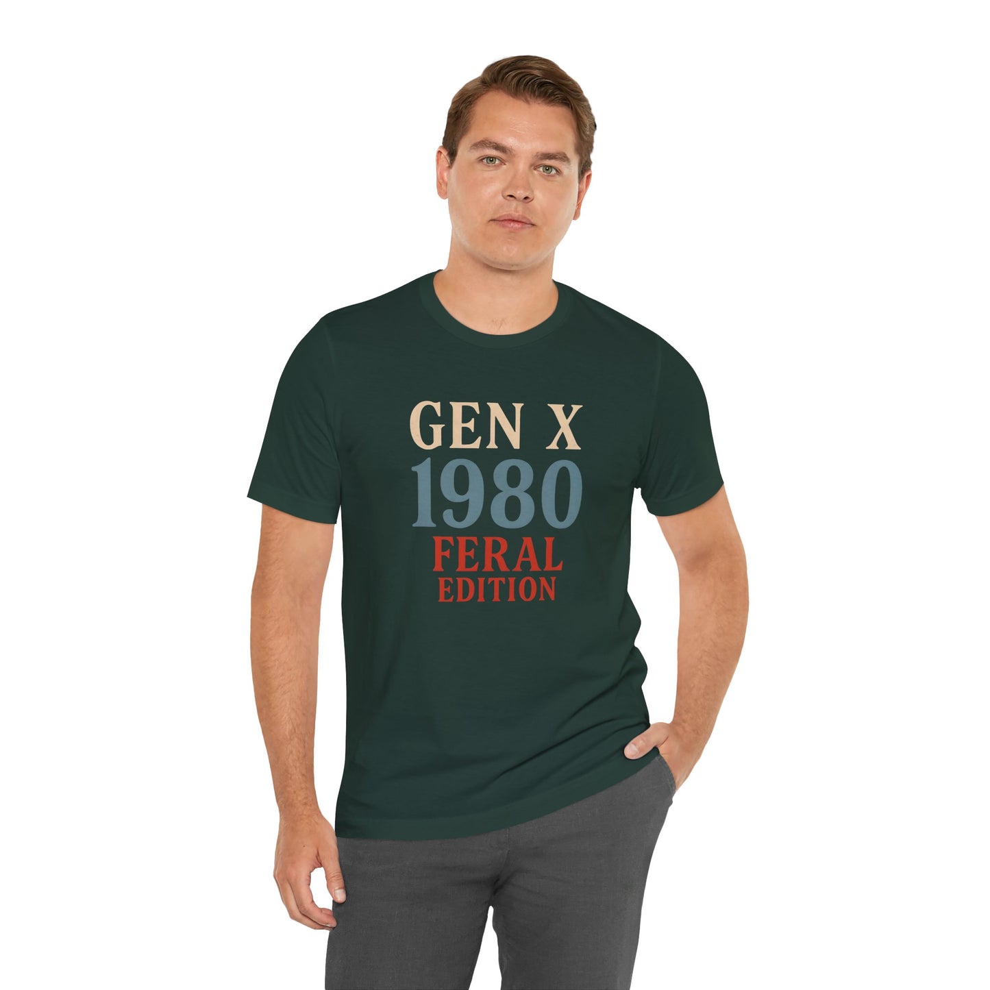 GEN X 1980 Feral Edition Tee | Unisex Jersey Short Sleeve T-Shirt, Vintage Fashion, Fun Gift, Retro Style, Casual Wear, Nostalgic Apparel
