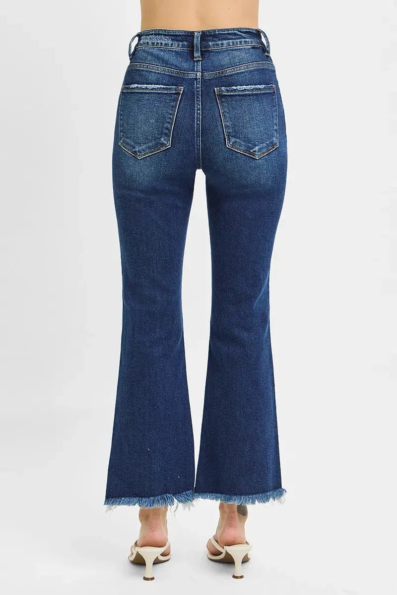 Full Size High Rise Crop Bootcut Fray Hem RISEN Jeans