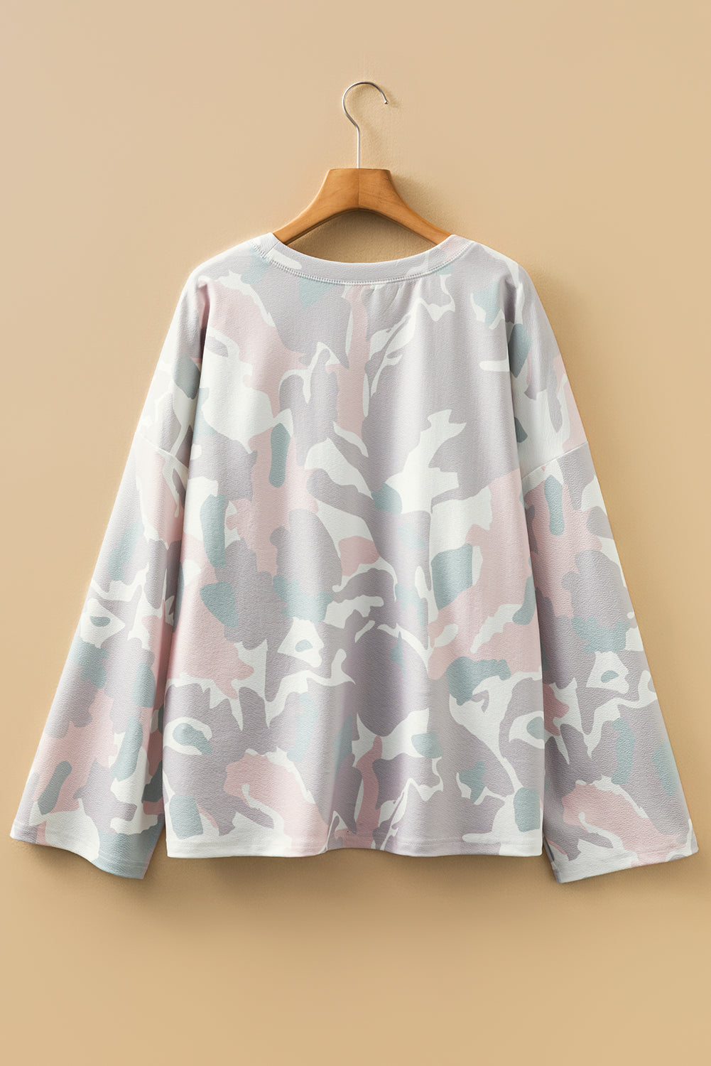 Plus Size Camo Drop Shoulder Pullover Top