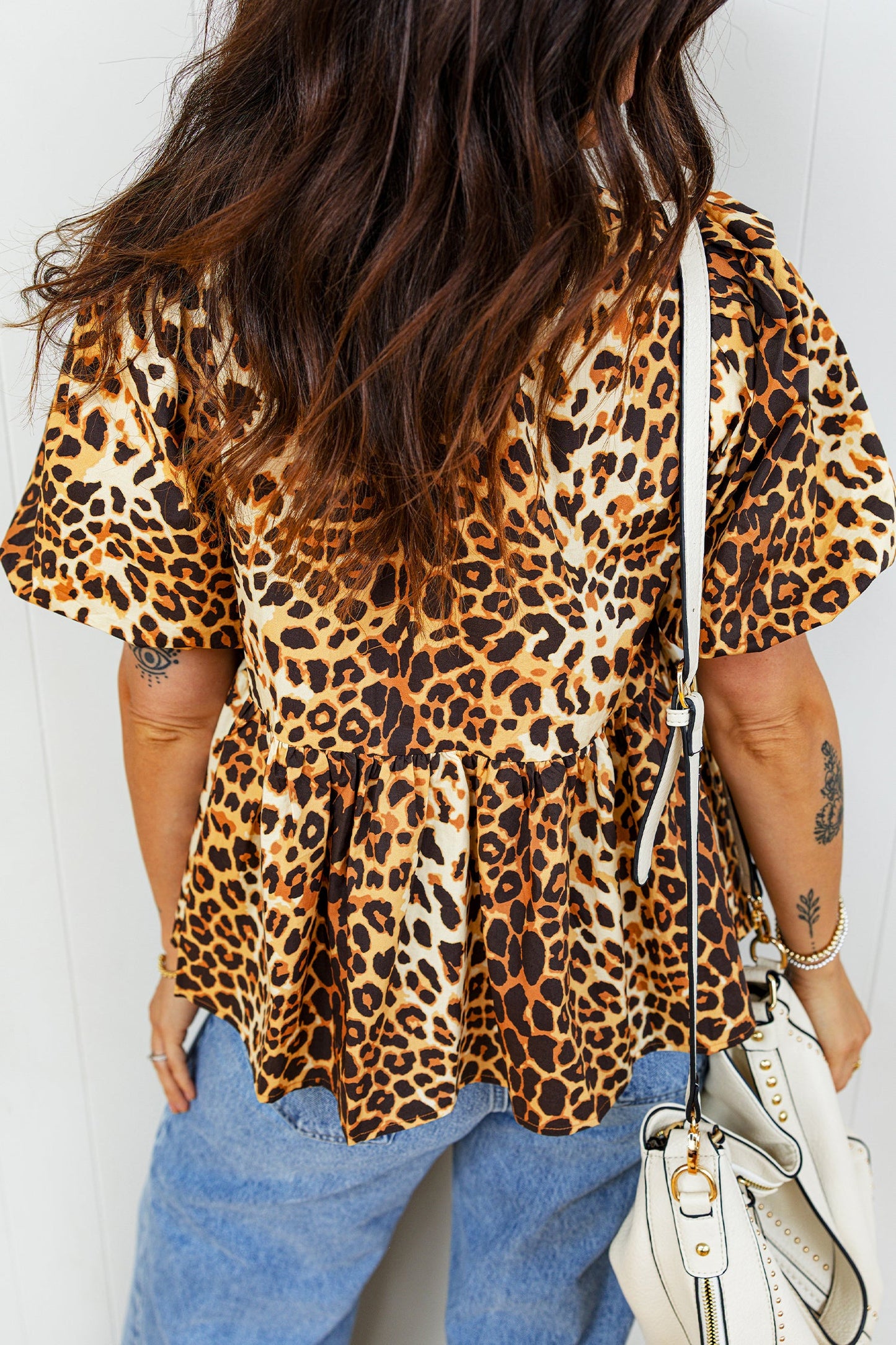 Leopard Short Puff Sleeve Babydoll Top