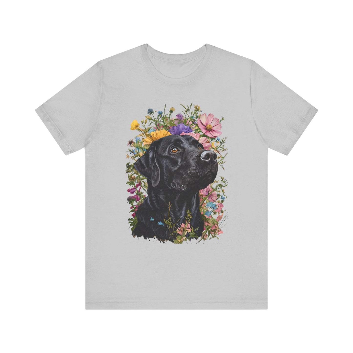 Black Lab Floral Short Sleeve Tee | Dog Lover Gift, Pet Memorial, Mother's Day Gift, Nature Lover Apparel, Casual Wear