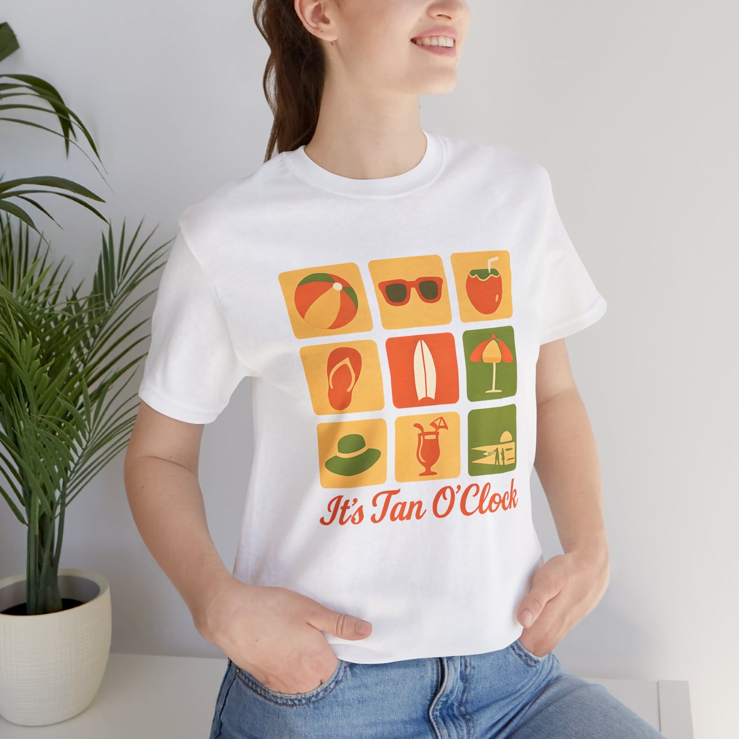 Summer Vibes Tee - It's Tan O'Clock, Unisex Beach Shirt, Vacation Outfit, Gift for Sun Lovers, Casual Summer Wear, Summer Holiday Apparel