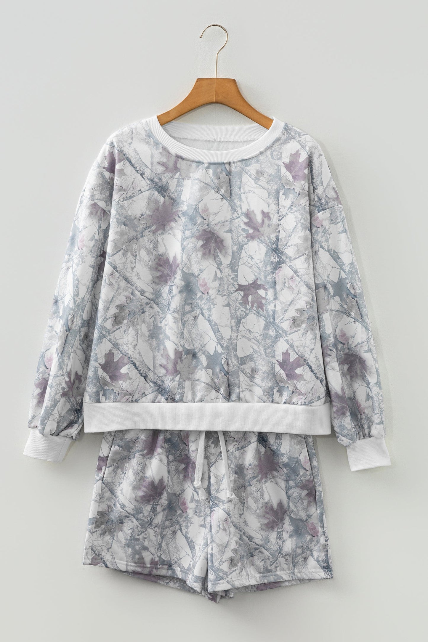 Abstract Camo Pullover & Drawstring Shorts Set