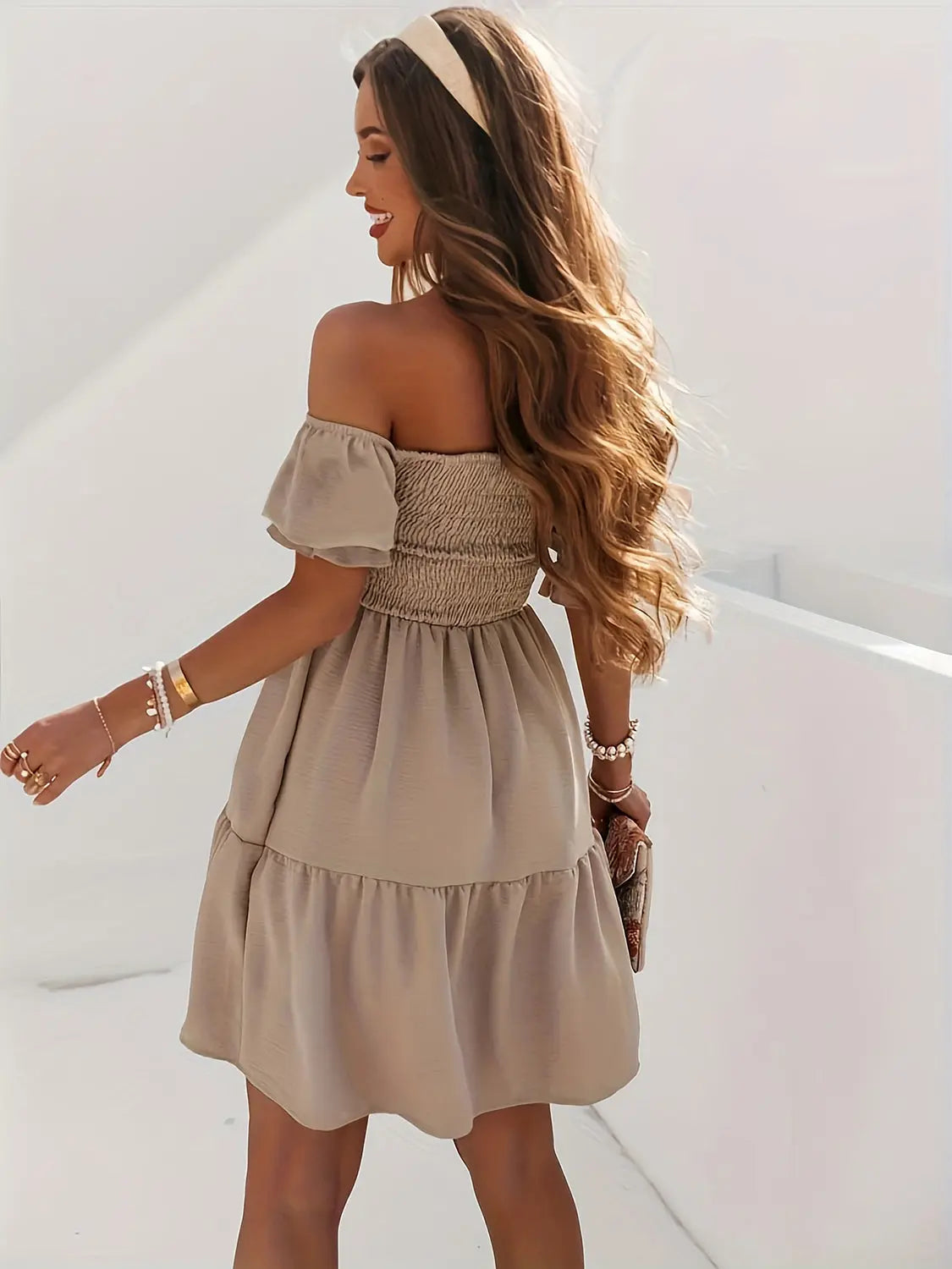 Full Size Ruffled Off Shoulder Short Sleeve Dress
