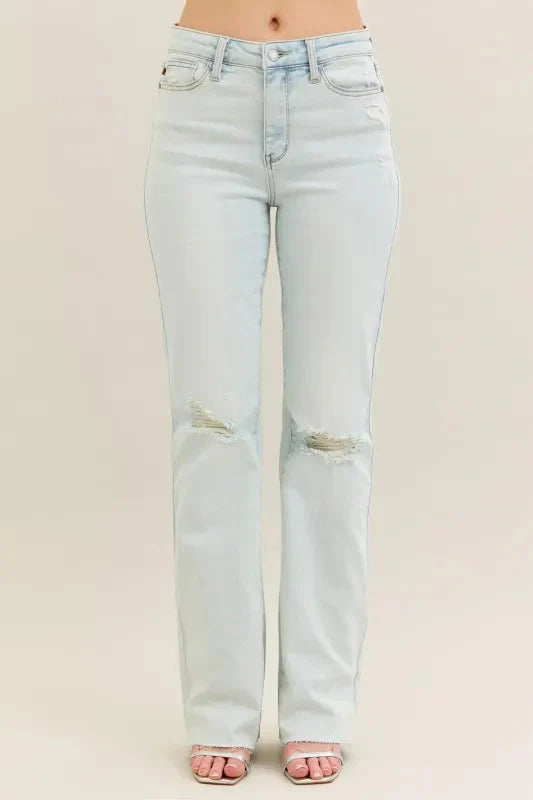 Full Size Light Wash Distressed Bootcut Judy Blue Jeans