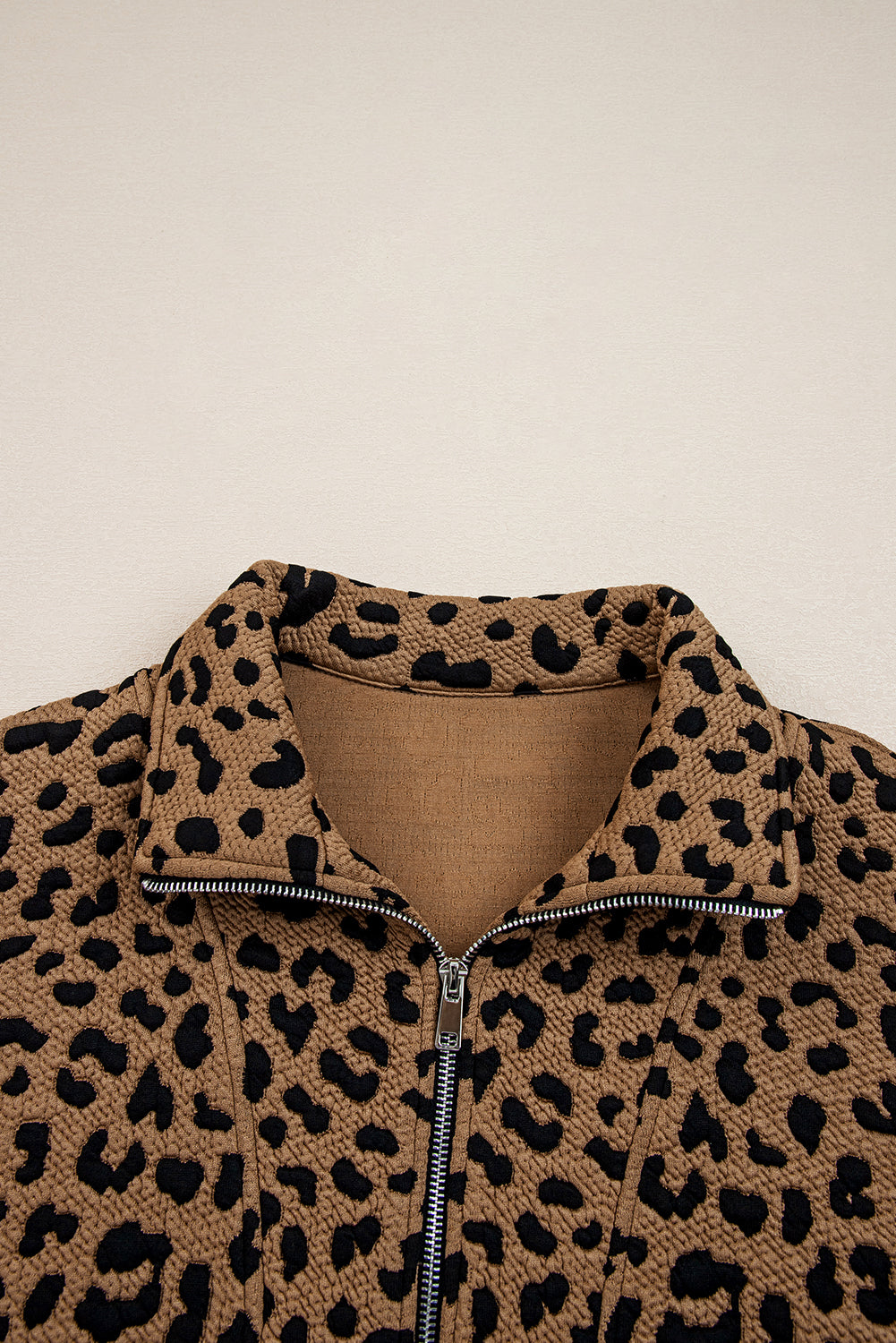 Leopard Quarter-Zip Drop Shoulder Sweatshirt