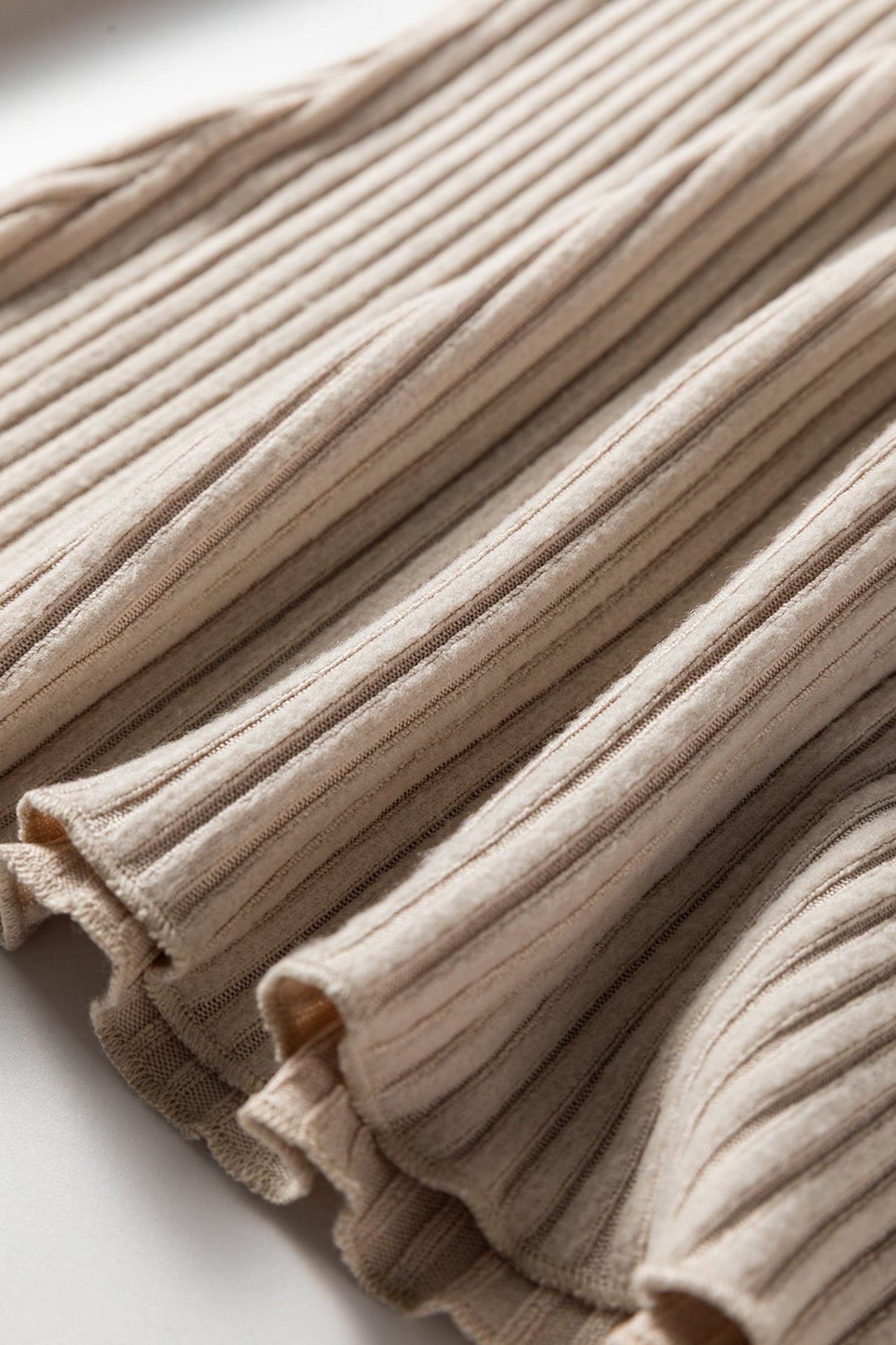 Solid Ribbed Lace Neckline Long Sleeve Top