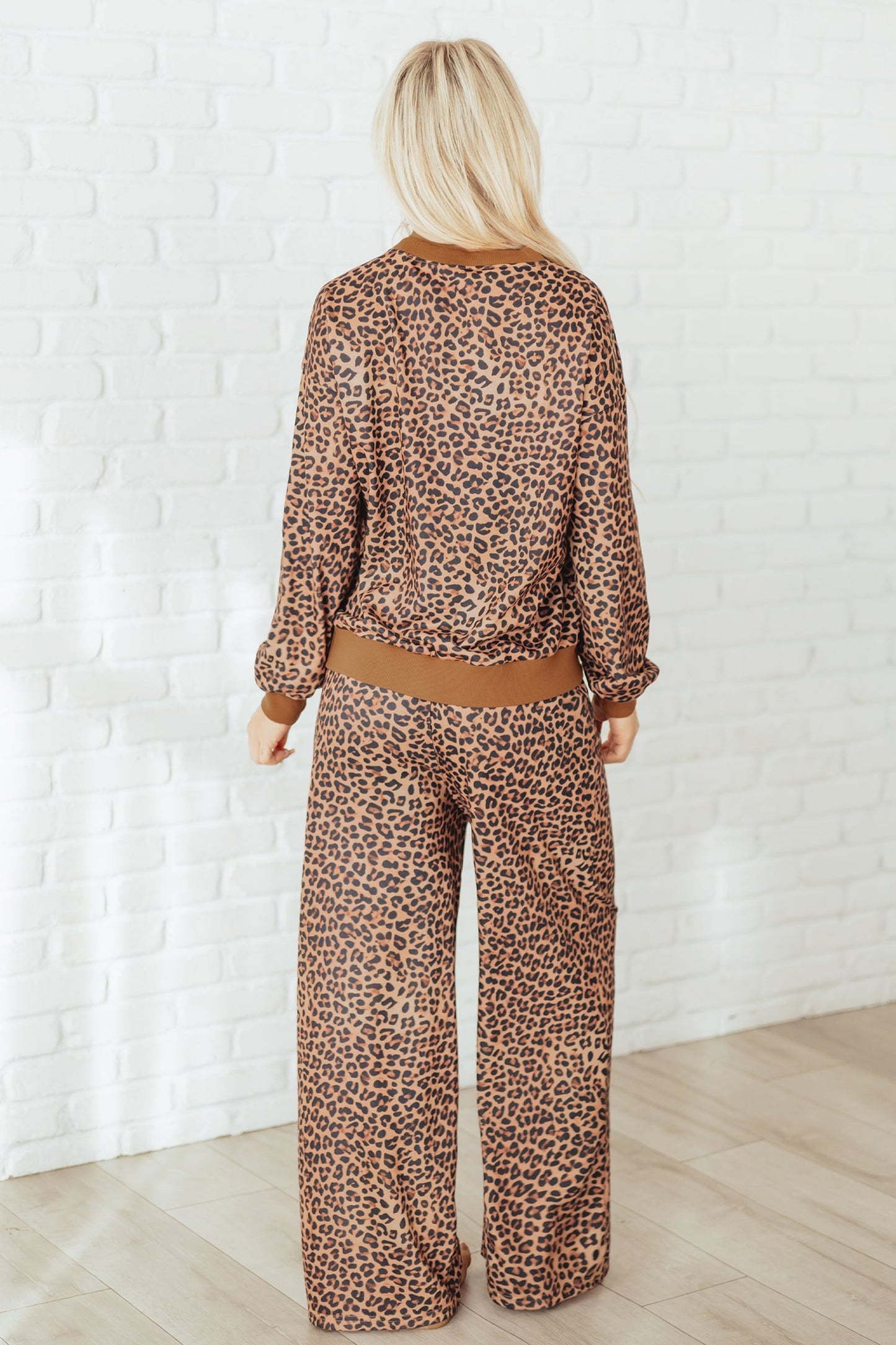 Leopard Bow Embroidered Pullover and Pants Set