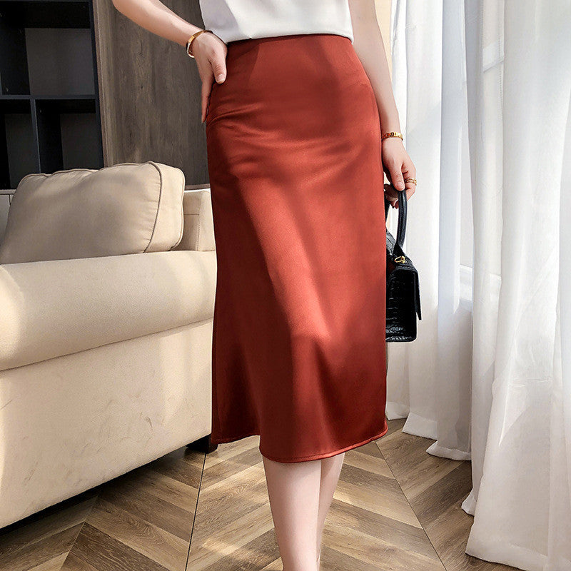 A-line Satin Mermaid Skirt for Women, Mid-length