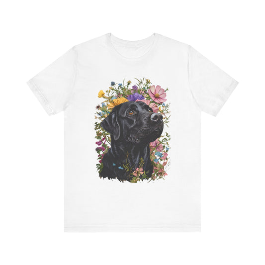 Black Lab Floral Short Sleeve Tee | Dog Lover Gift, Pet Memorial, Mother's Day Gift, Nature Lover Apparel, Casual Wear