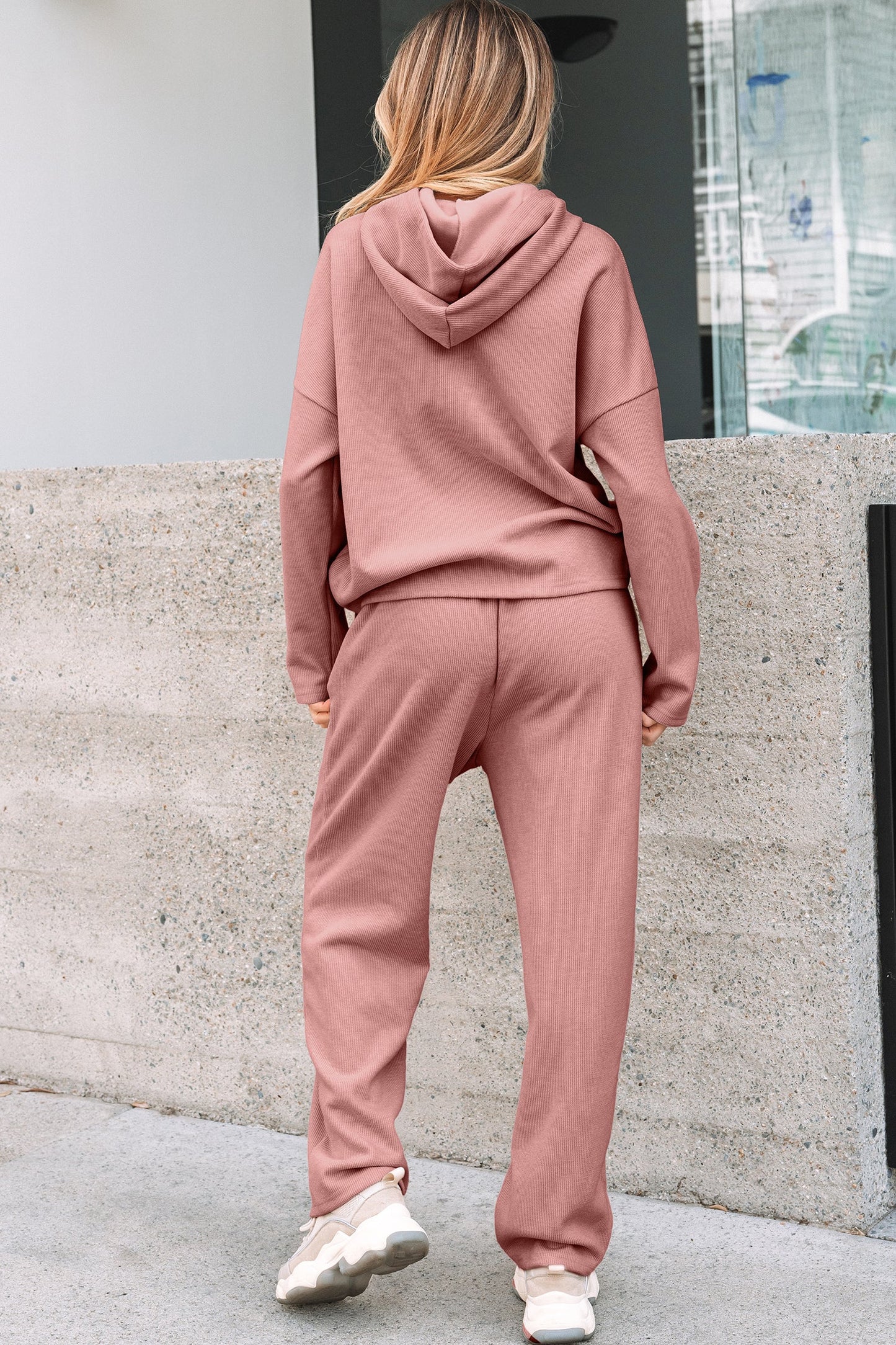 Solid Corduroy Lace Hoodie and Pants Set
