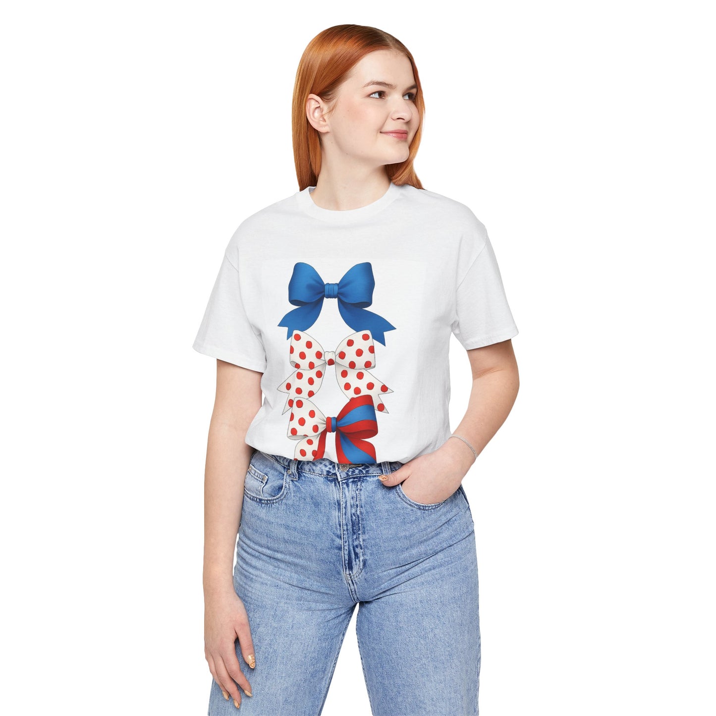Patriotic Bows Tee - Festive Unisex Jersey Short Sleeve Tee, 4th of July Shirt, Summer Celebration Top, Cute Gift for Her, Holiday Apparel