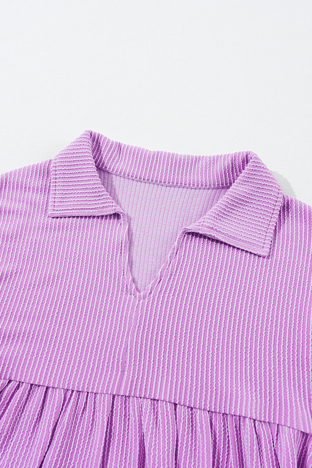 Corded V-Neck Bubble Sleeve Babydoll Blouse