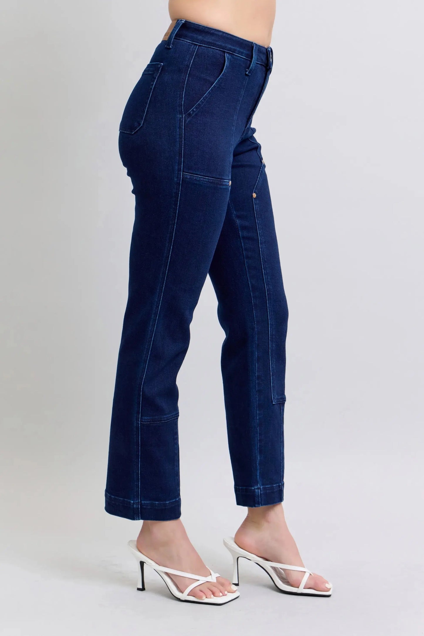 Full Size High Waist Workwear Patch Pocket Straight Leg Judy Blue Jeans
