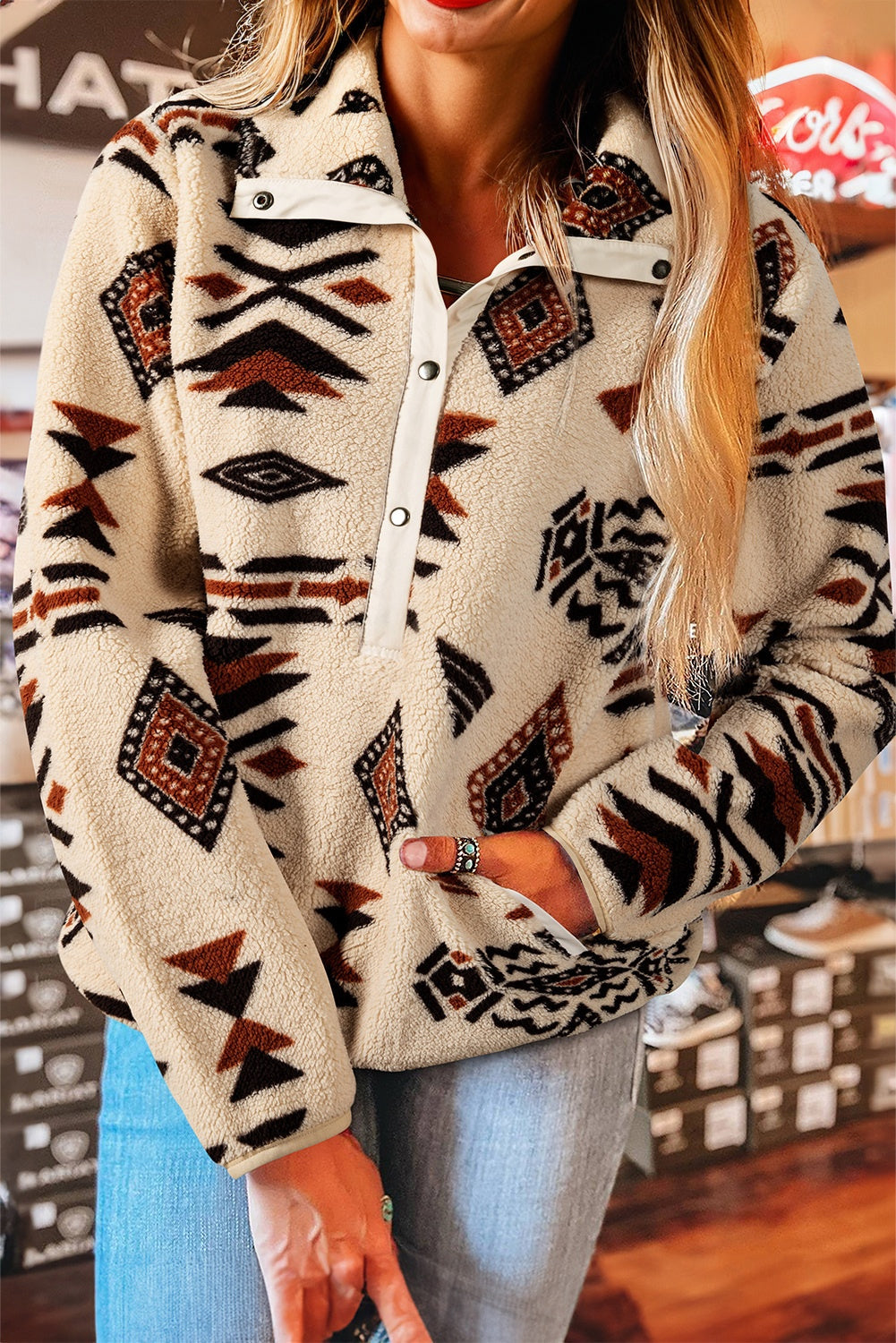 Western Aztec Fleece Half Zip Sweatshirt