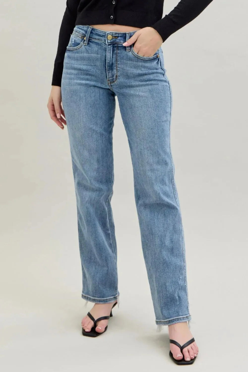 Judy Blue Jeans - Frayed Hem Cell Phone Pocket Dad Jeans
