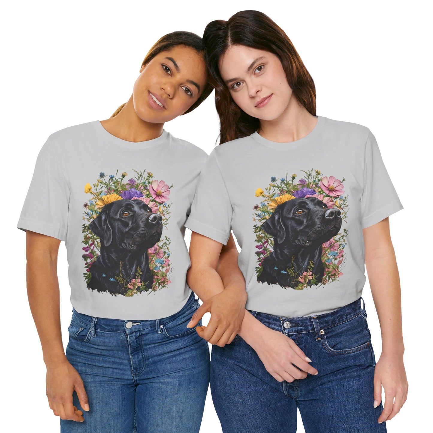 Black Lab Floral Short Sleeve Tee | Dog Lover Gift, Pet Memorial, Mother's Day Gift, Nature Lover Apparel, Casual Wear