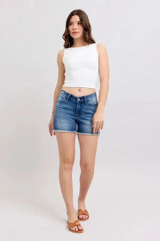 Judy Blue Jeans - Full Size V-Front Denim Shorts with Shield Pockets