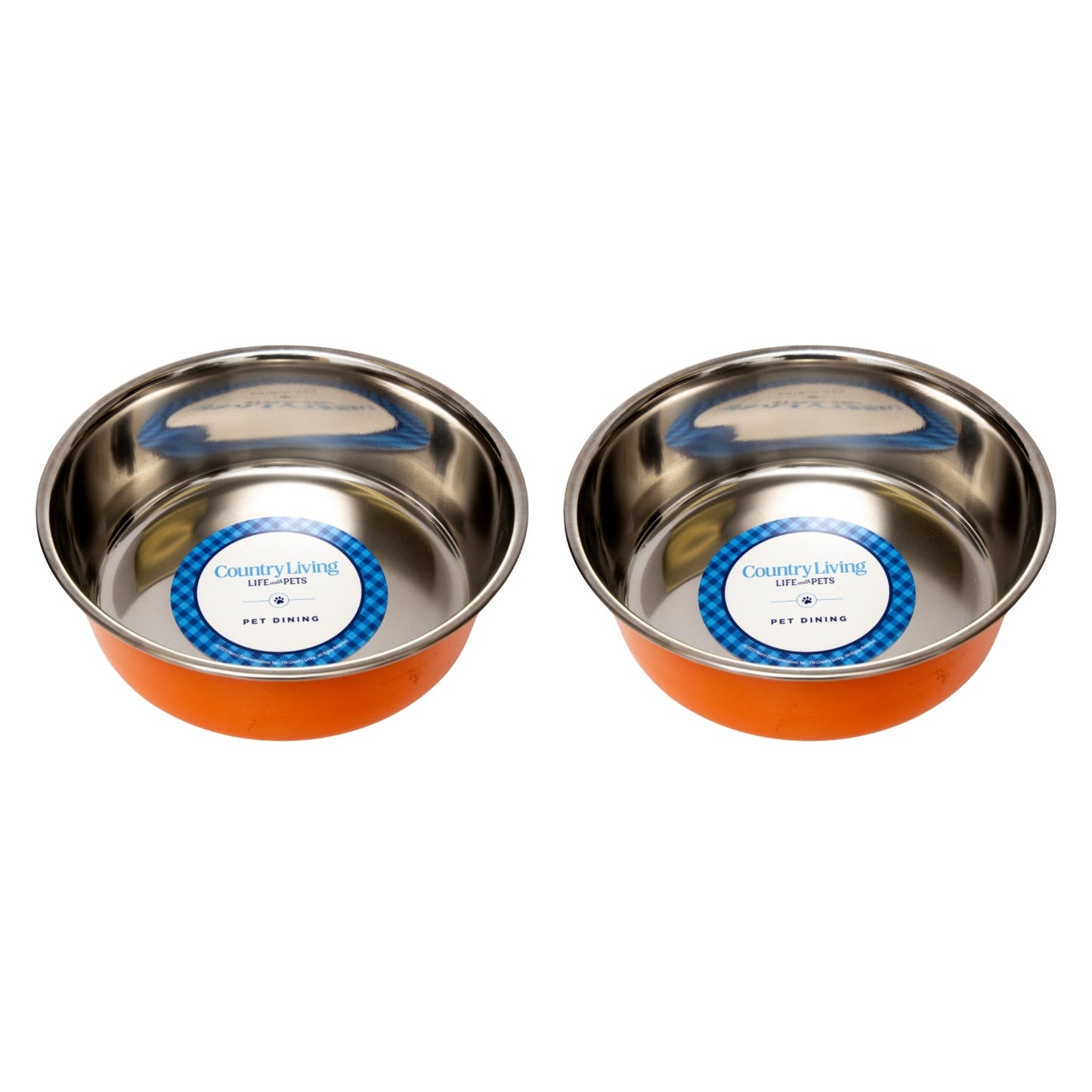 Country Living Set of 2 Heavy Gauge Stainless Steel Dog Bowls - Perfect for Food & Water