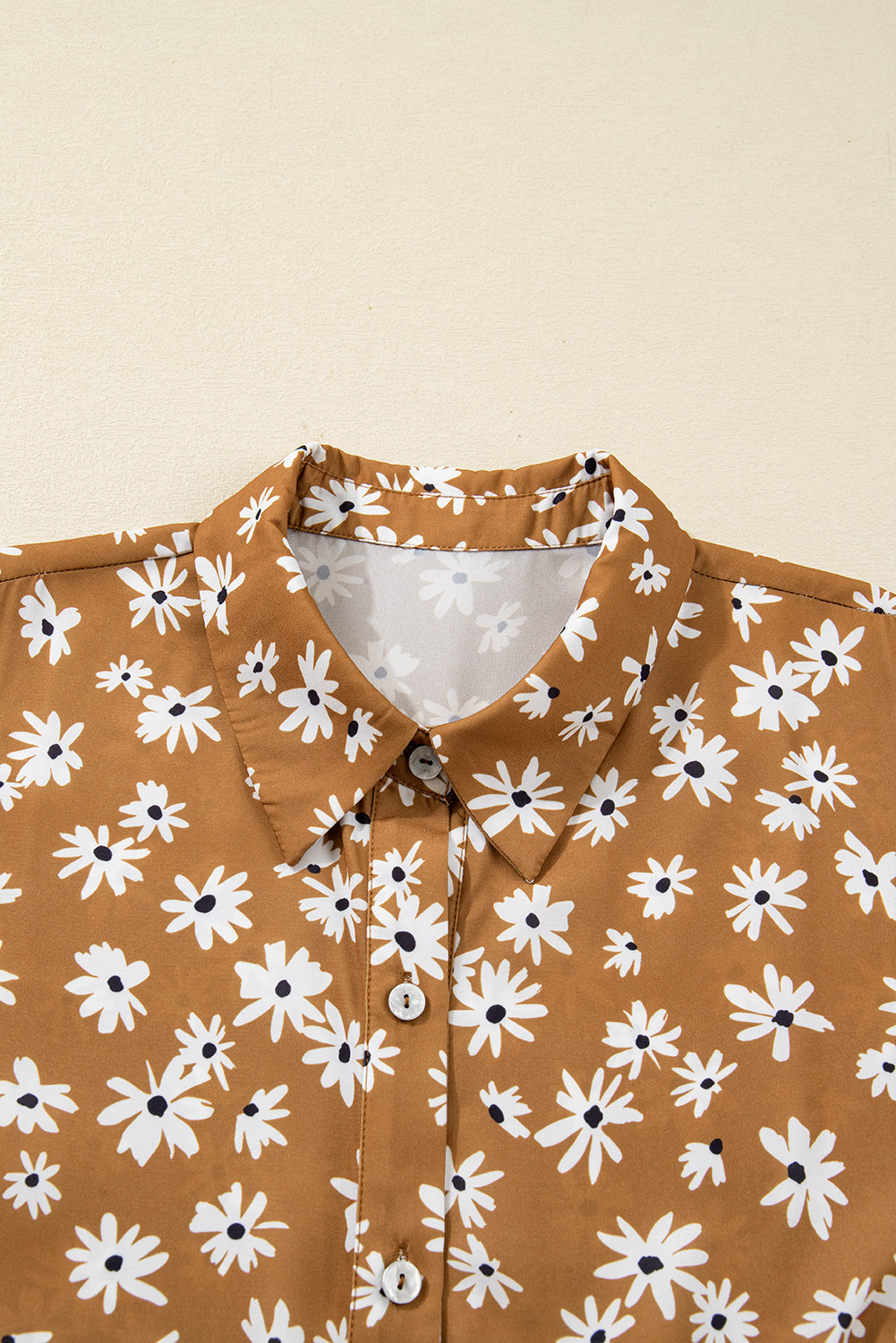 Plus Size Floral Split Neck Button Puff Sleeve Dress