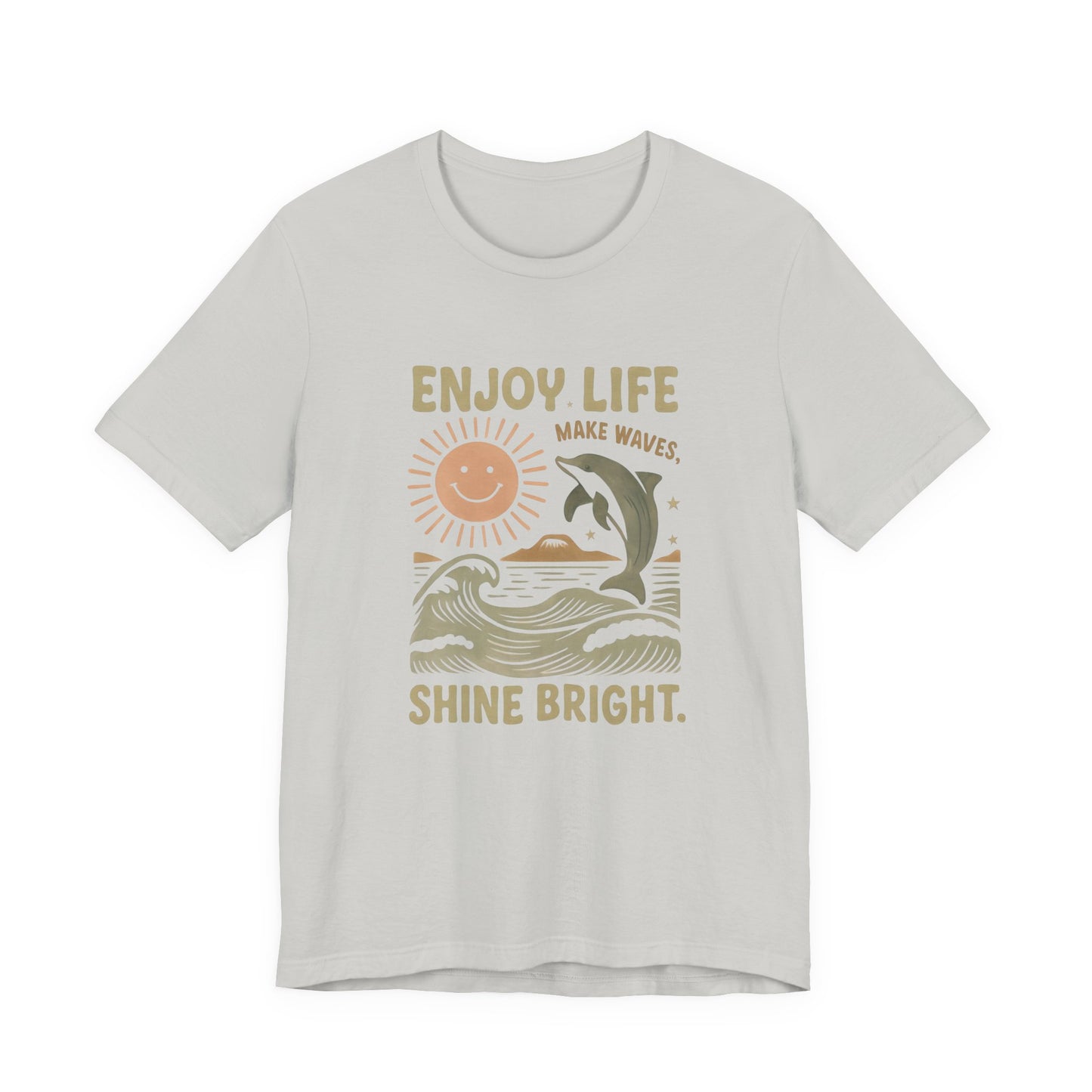 Enjoy Life Short Sleeve Tee - Retro Beach Vibes, Summer Style, Perfect Gift, Casual Wear, Dolphin Design, Fun Shirt