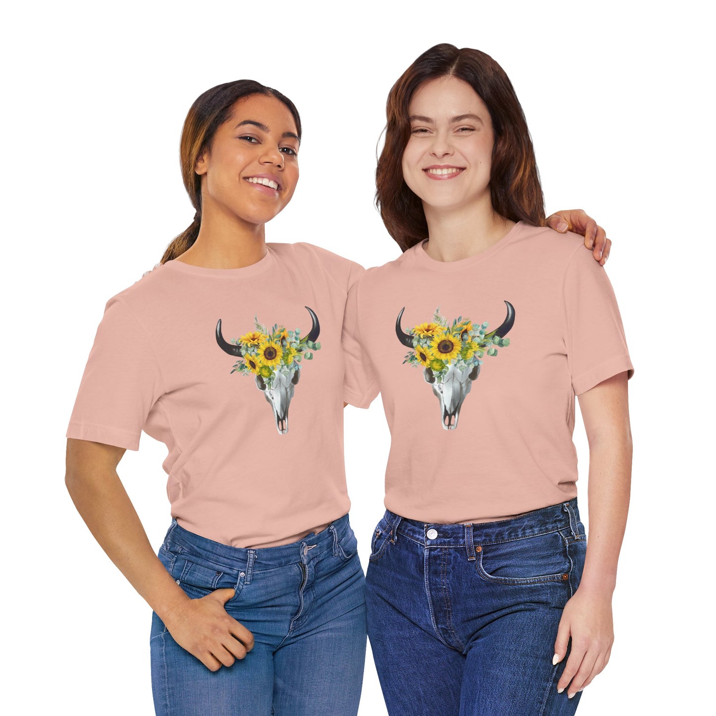 Floral Skull Graphic Tee, Cow Skull Shirt, Flower Pattern Top, Boho Style Summer Tee, Nature Lover Gift, Vintage Aesthetic T-shirt