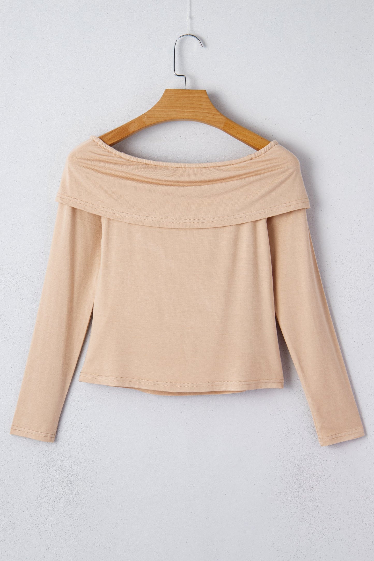 Solid Fold-Over Off-Shoulder Long Sleeve Top