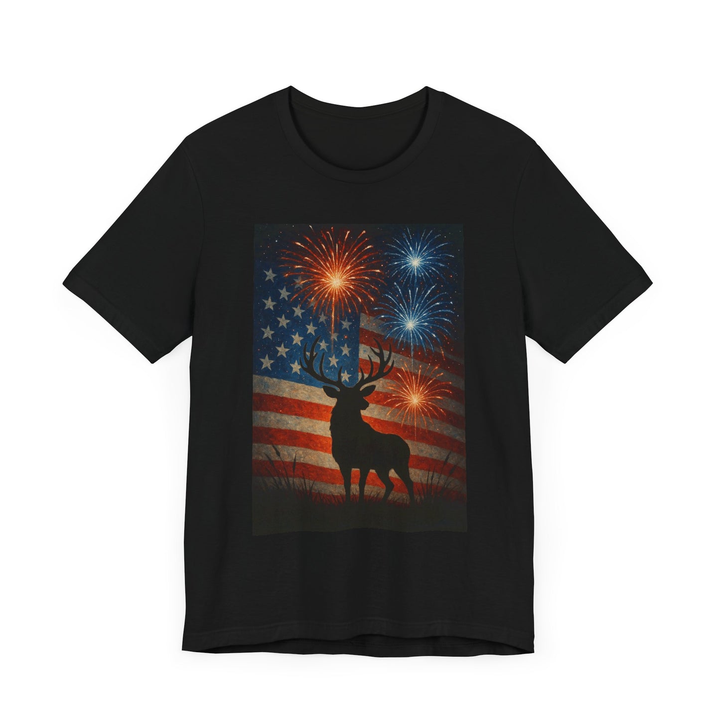 Patriotic Deer Tee, Unisex Short Sleeve Shirt, 4th of July Celebration, Independence Day Outfit, Casual Summer Wear, Americana Apparel
