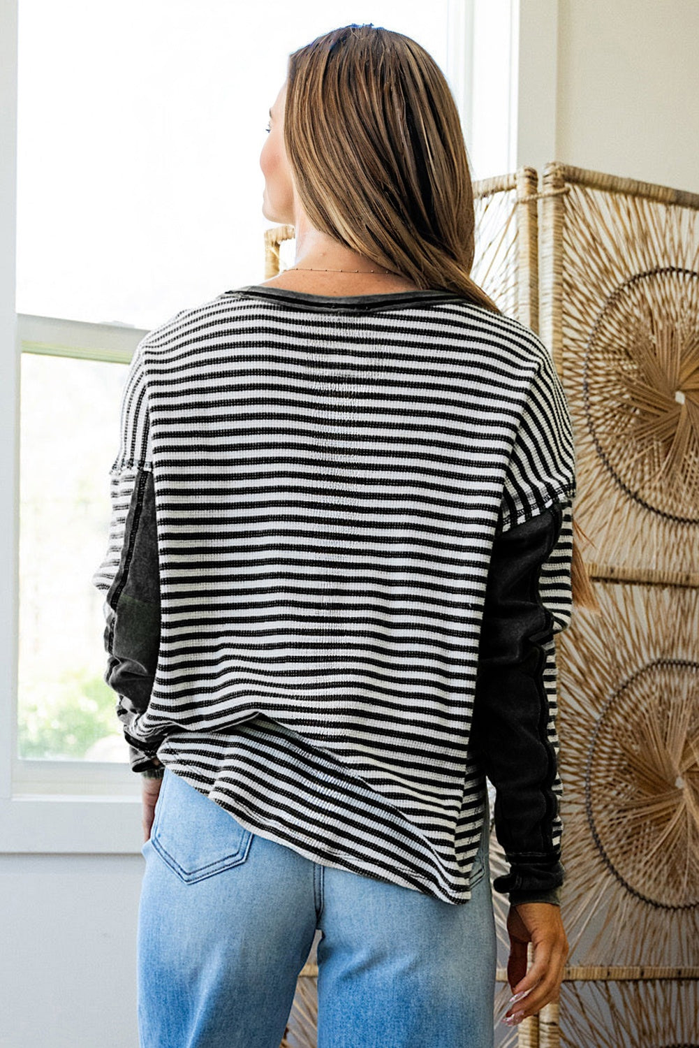 Stripe Thermal Knit Drop Shoulder Top