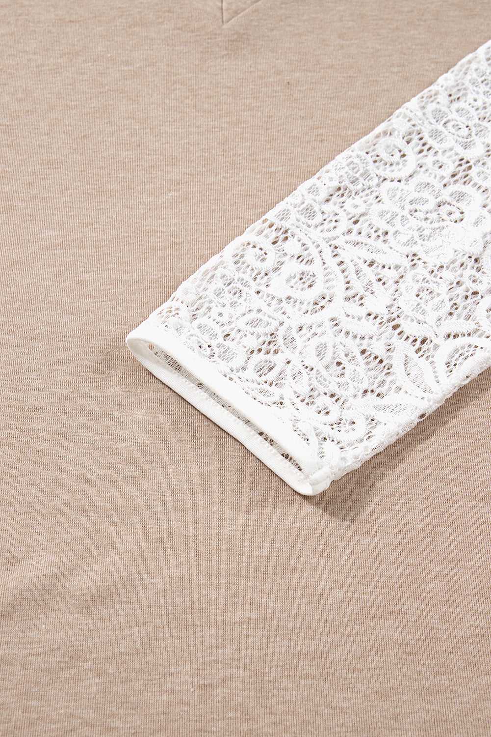 Lace Patchwork Long Sleeve V-Neck Top