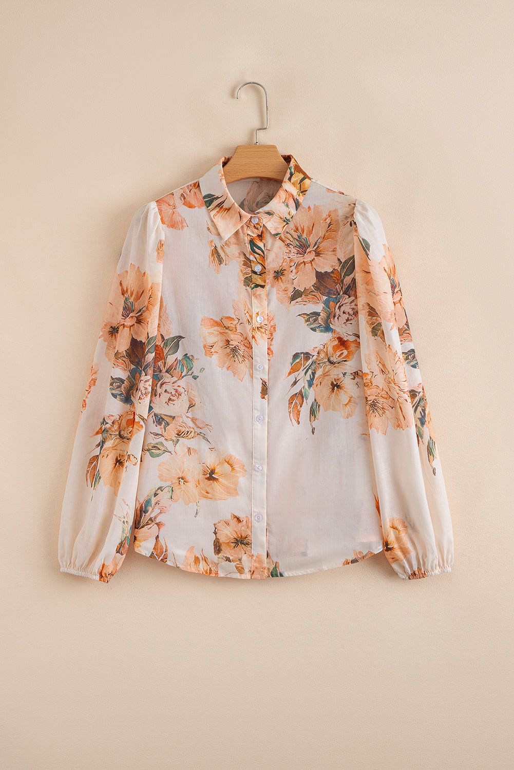 Floral Puff Sleeve Collared Shirt