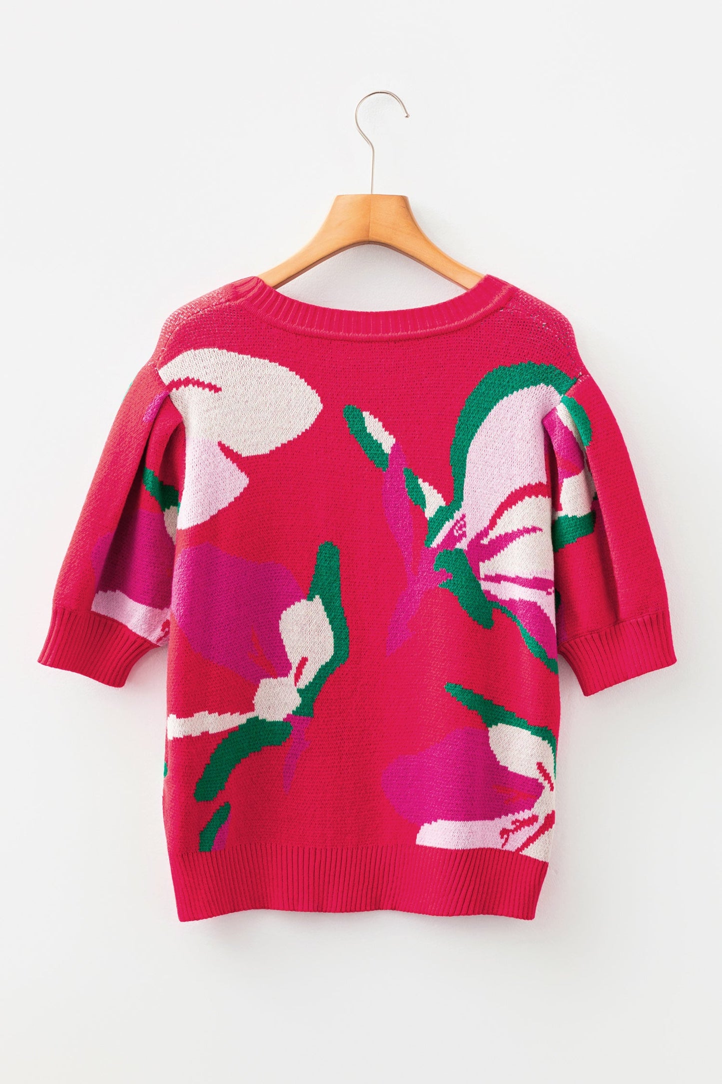 Floral Abstract Short Puff Sleeve Sweater