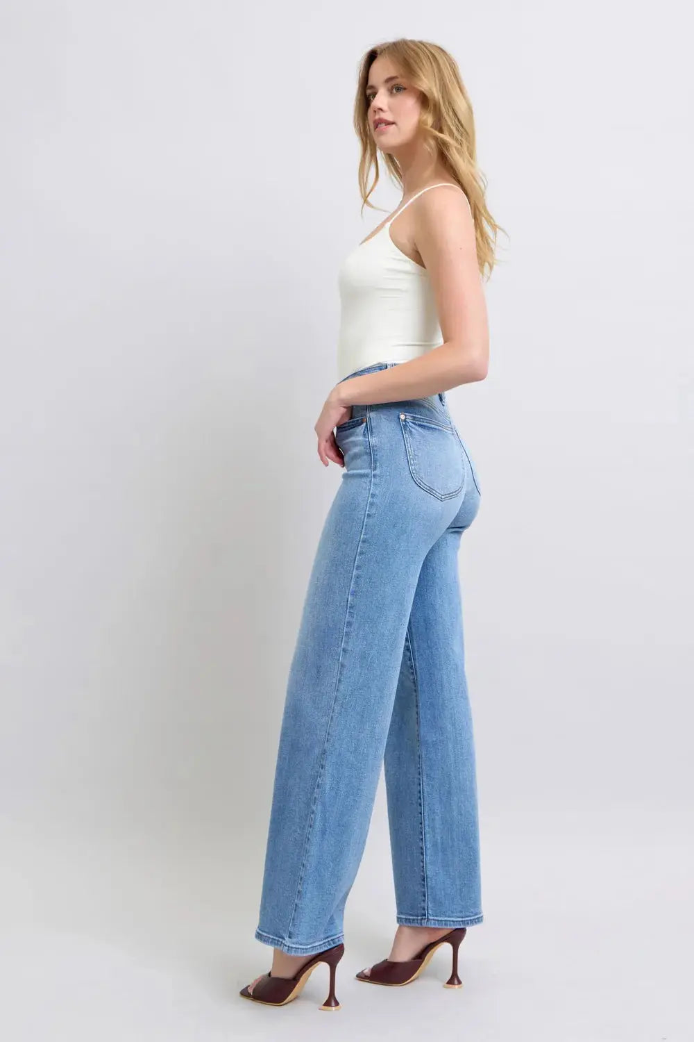 Full Size High Waist Wide Leg Judy Blue Jeans with Functional Pockets