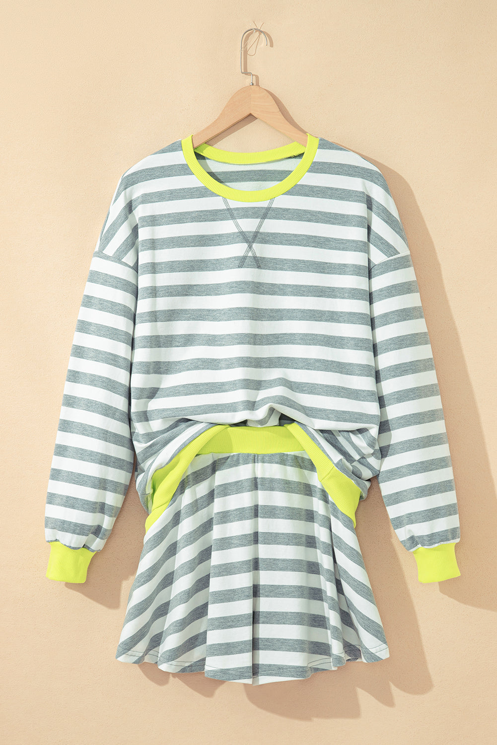 Stripe Contrast Ribbed Top and Shorts Set