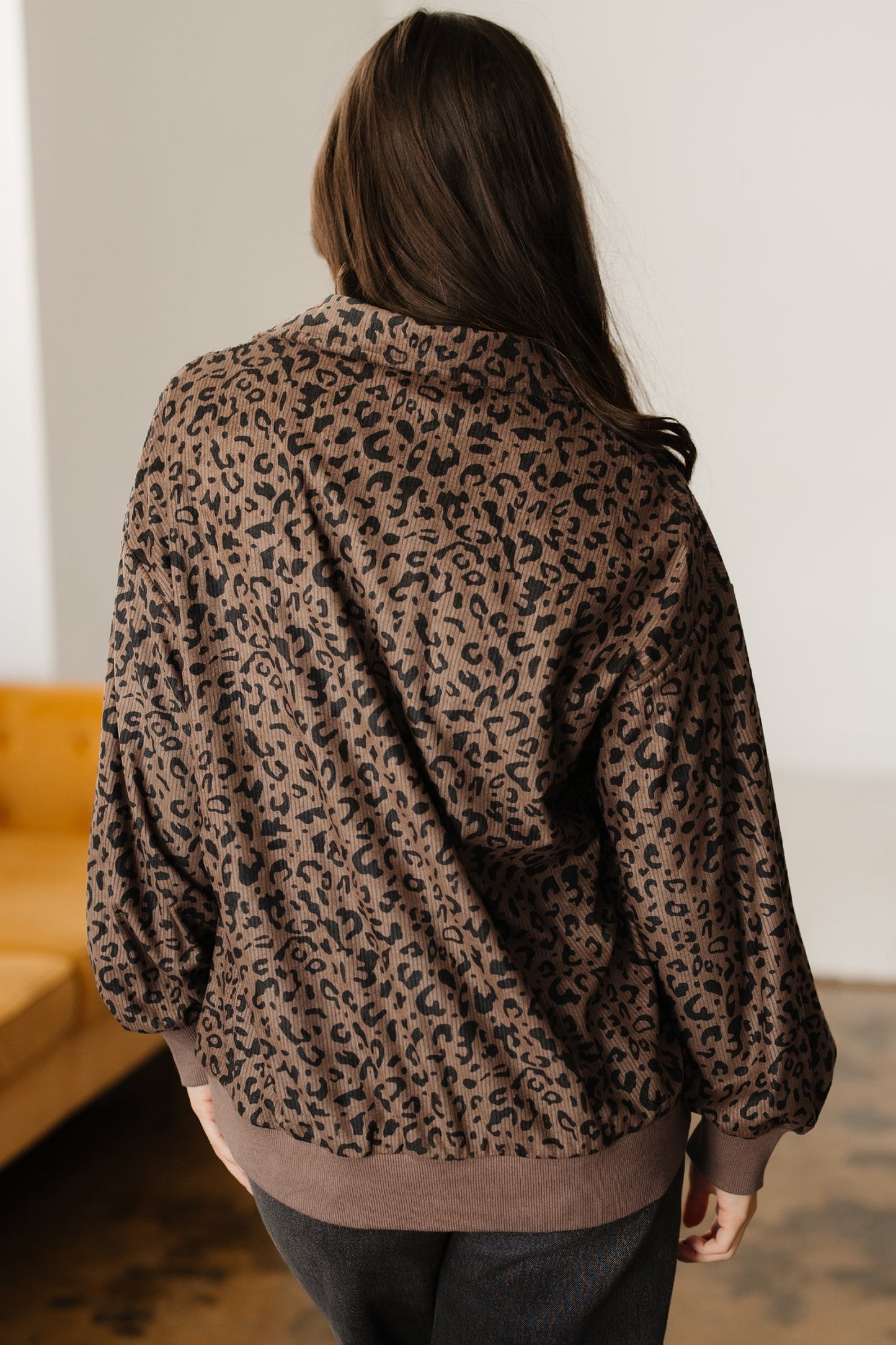 Leopard Corduroy Quarter-Zip Sweatshirt