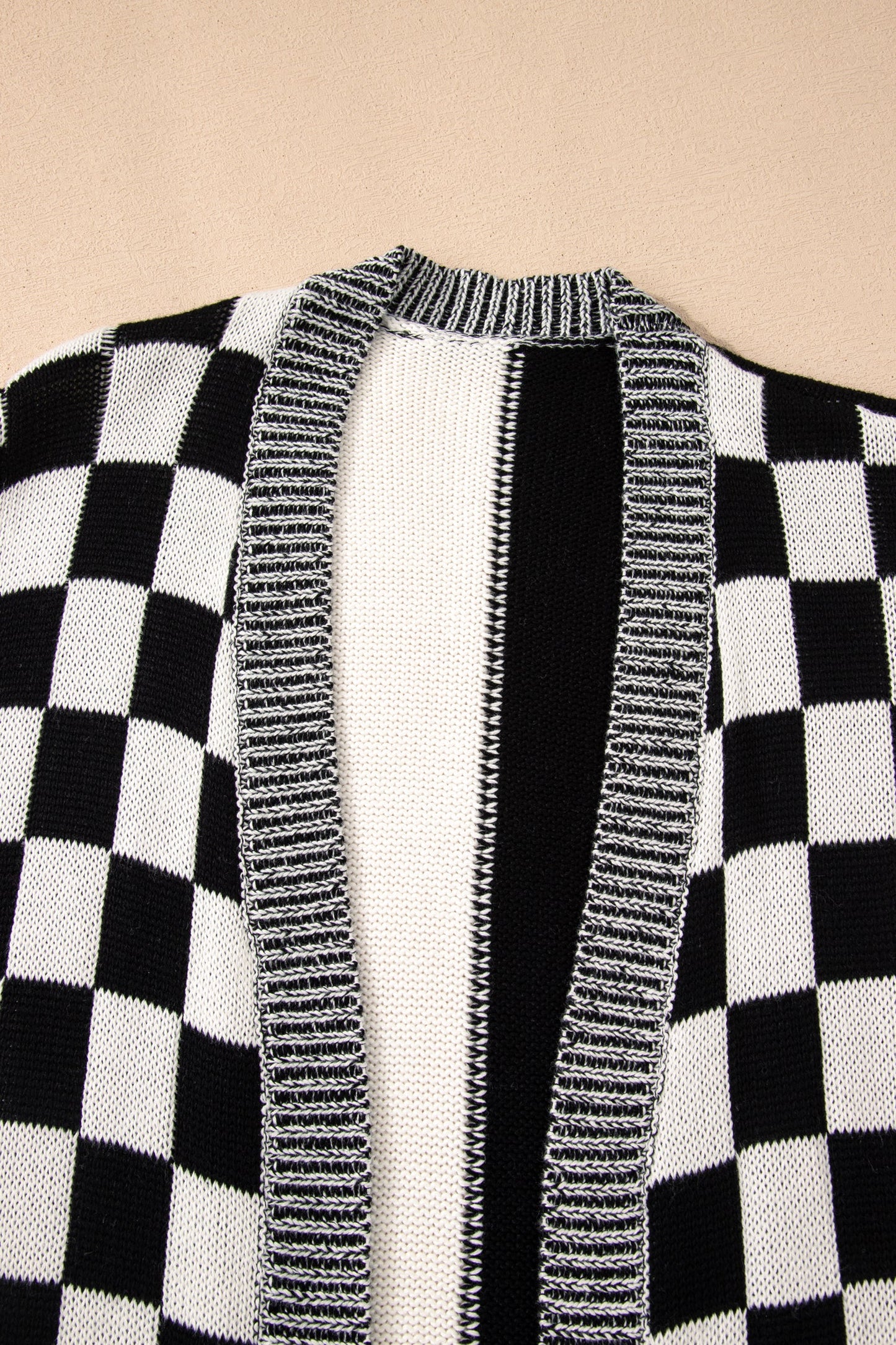 Plus Size Checker Drop Shoulder Open Front Cardigan