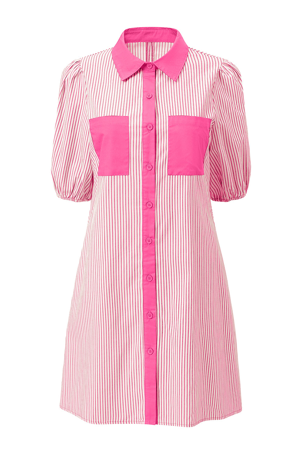 Stripe Patchwork Chest Pocket Mini Shirt Dress