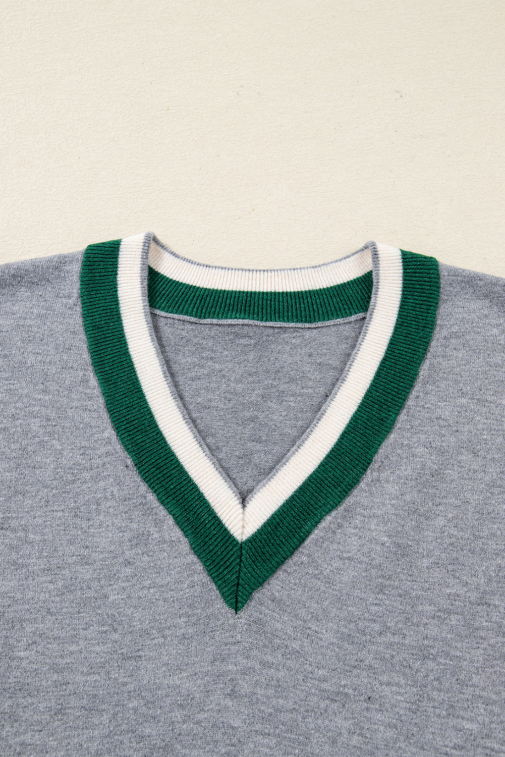Varsity Stripe Contrast Trim V-Neck Sweater