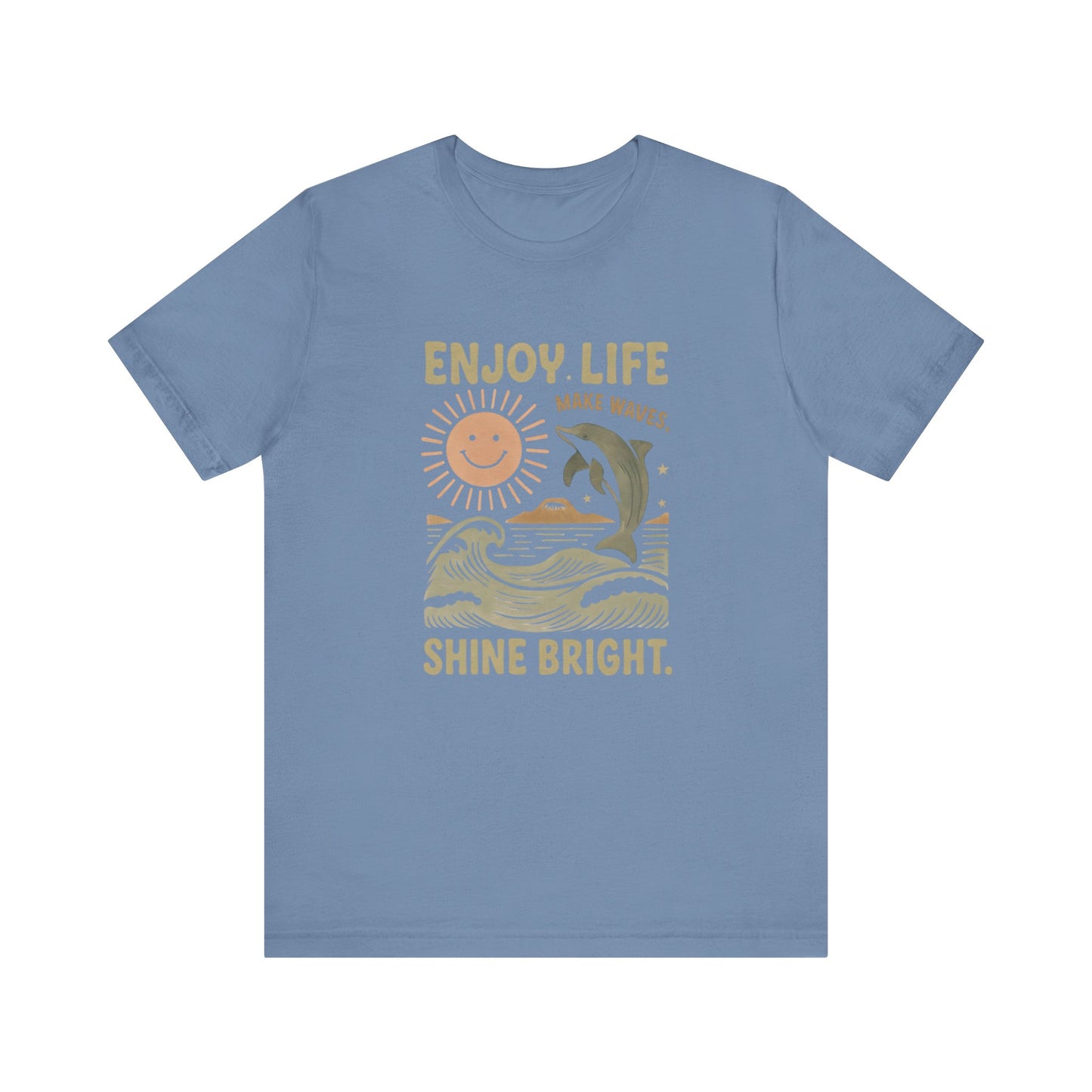 Enjoy Life Short Sleeve Tee - Retro Beach Vibes, Summer Style, Perfect Gift, Casual Wear, Dolphin Design, Fun Shirt