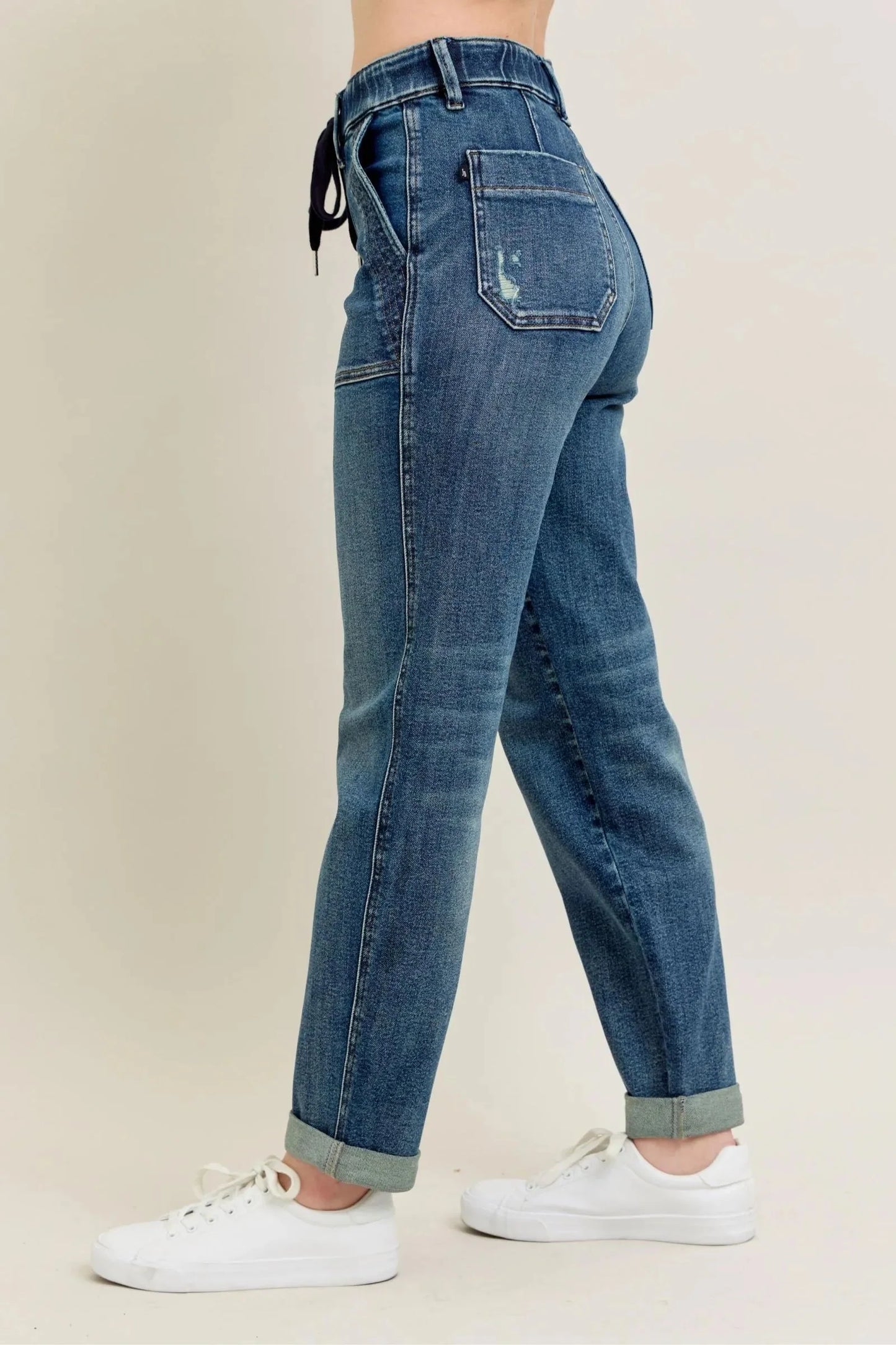 Judy Blue Jeans - Full Size HW Vintage Wash Jeans w/ Drawstring