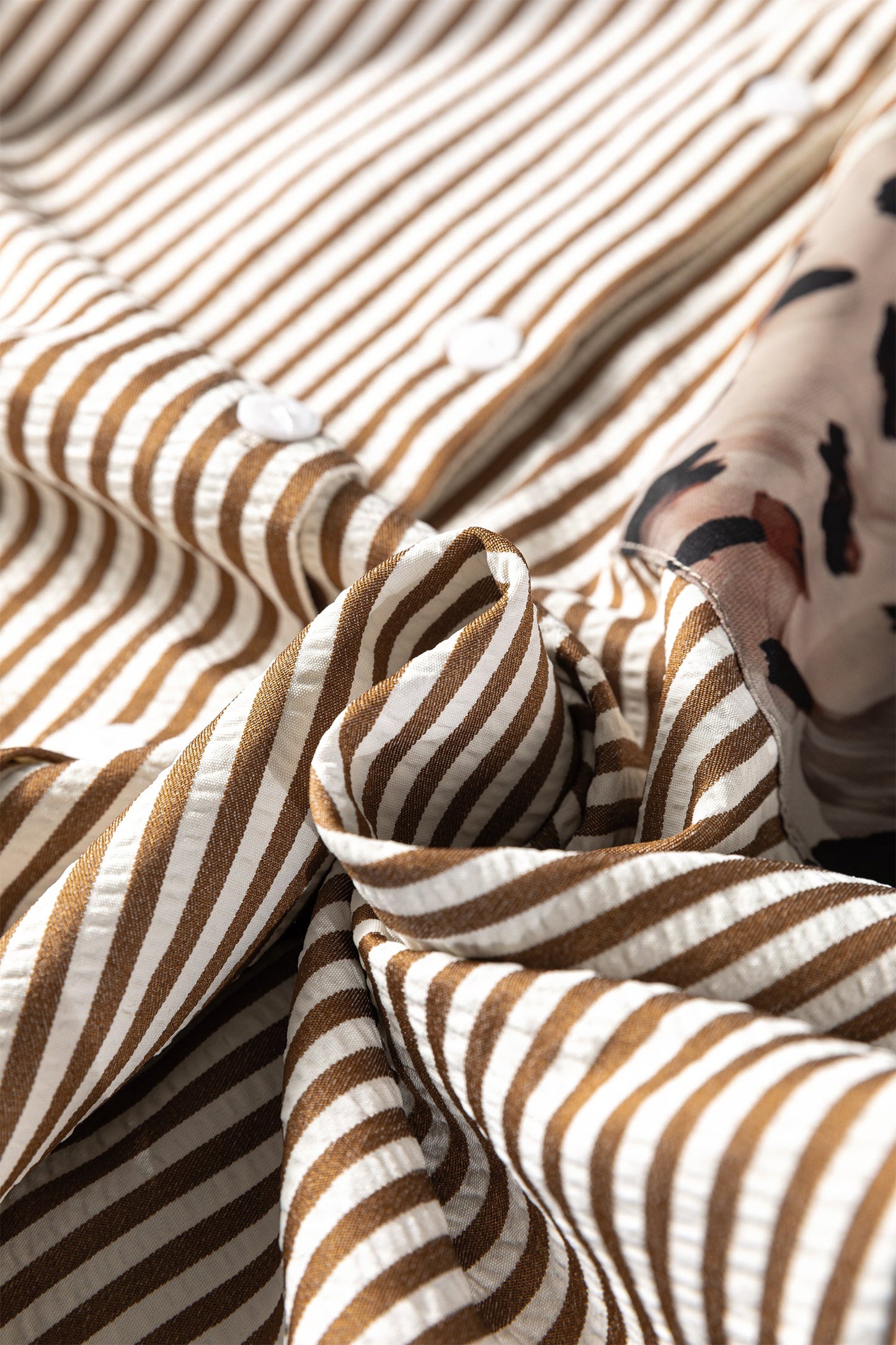 Plus Size Stripe Leopard Chest Pocket Collared Shirt