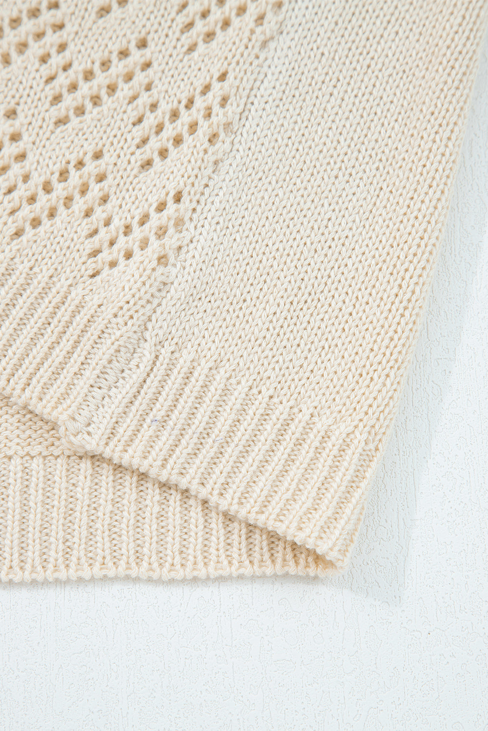 Solid Hollowed Knit Open Front Cardigan Sweater