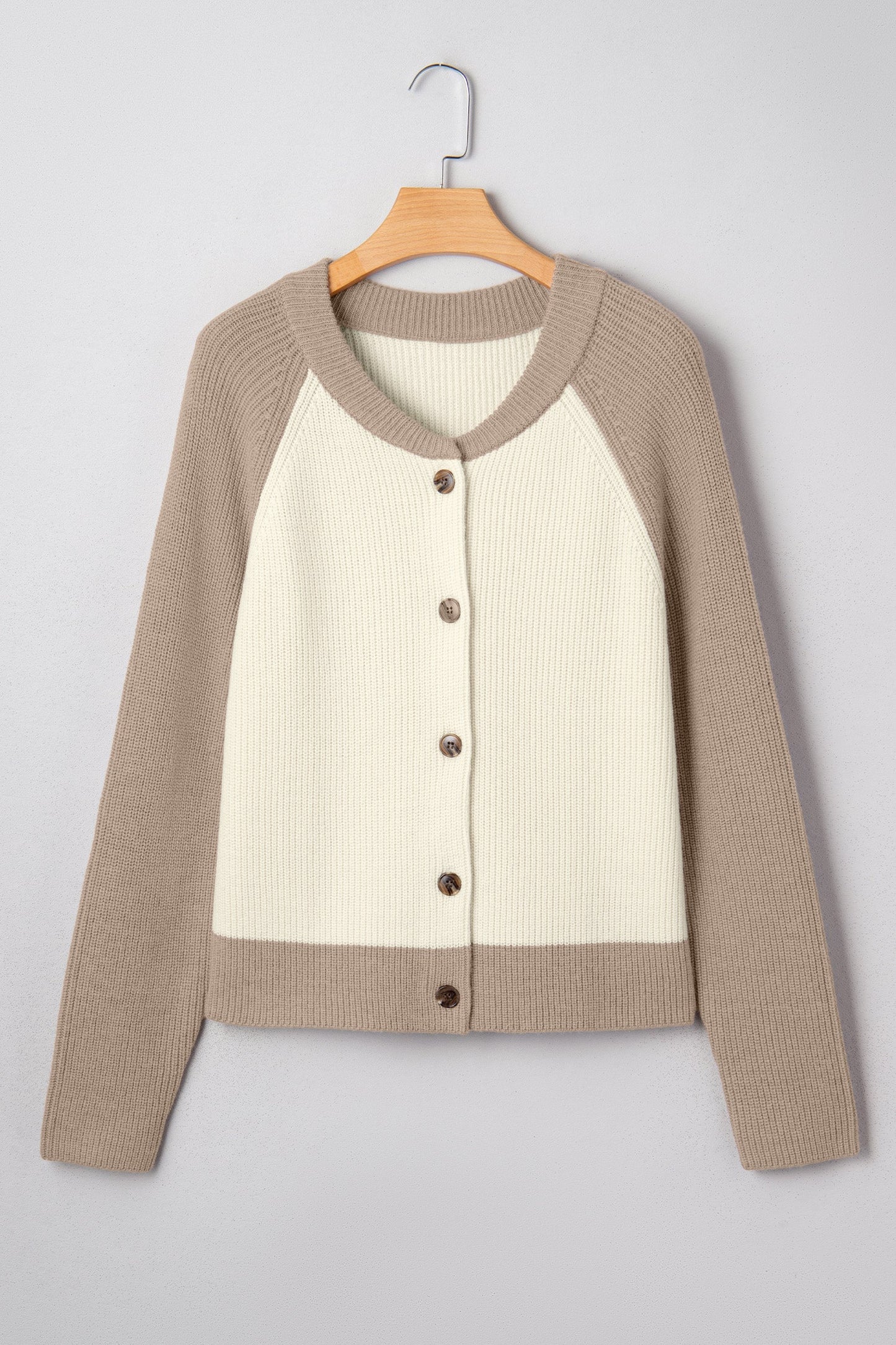 Colorblock Ribbed Knit Buttoned Sweater Cardigan