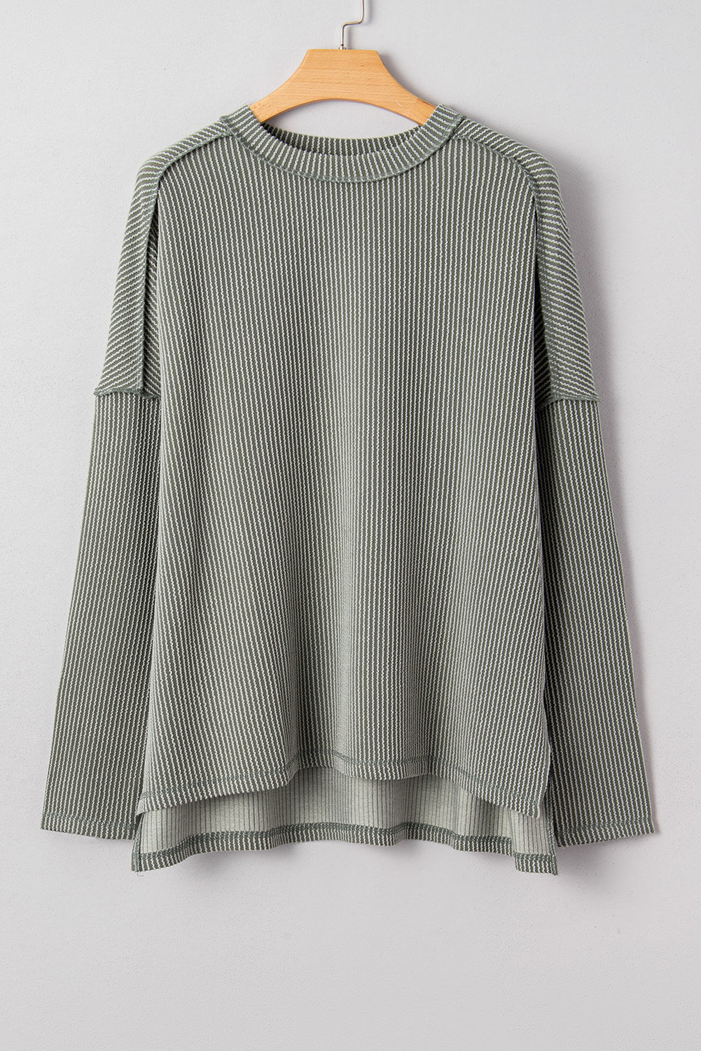 Solid Corded Knit Long Sleeve Top