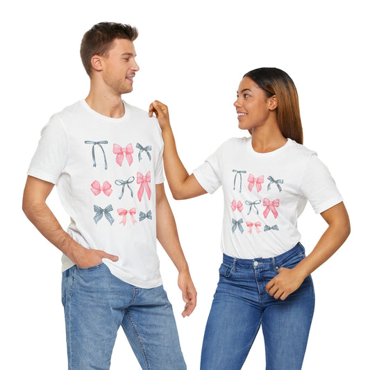 T-Shirt - Pink and Gray Bows Simple Design Unisex Jersey Short Sleeve Tee