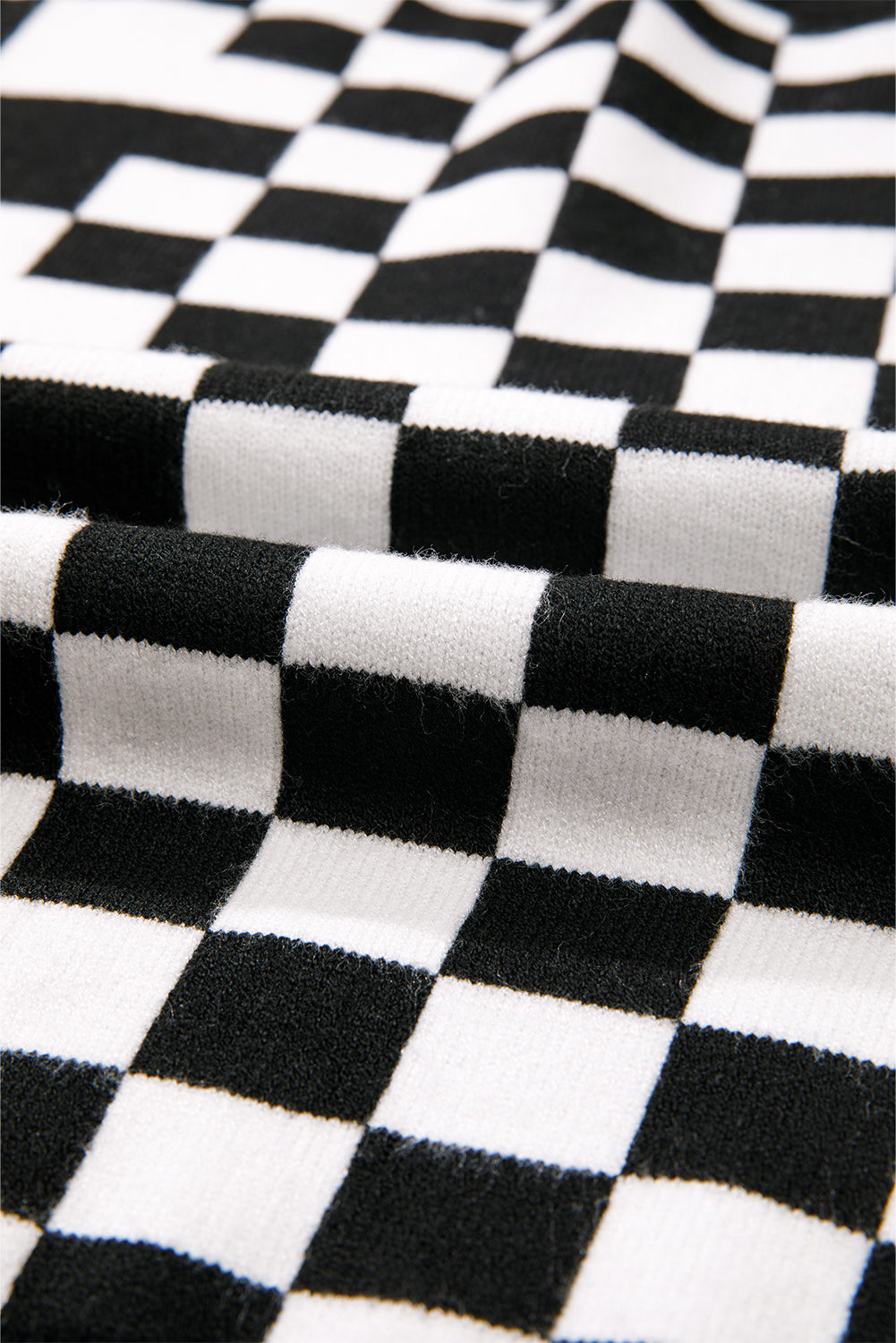 Checker Round Neck Drop Shoulder Sweater