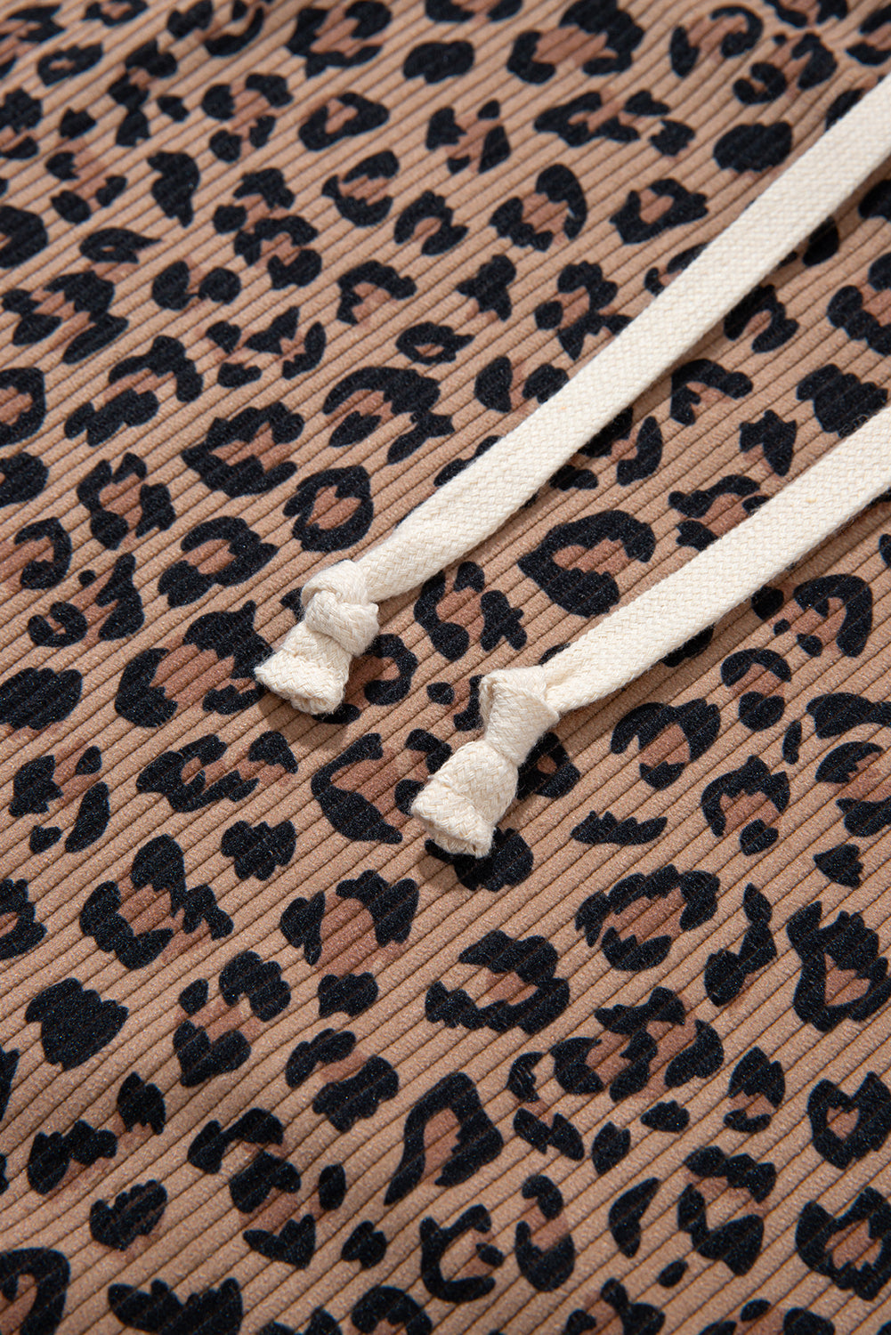 Leopard Ribbed Knit Contrast Half-Zip Hoodie