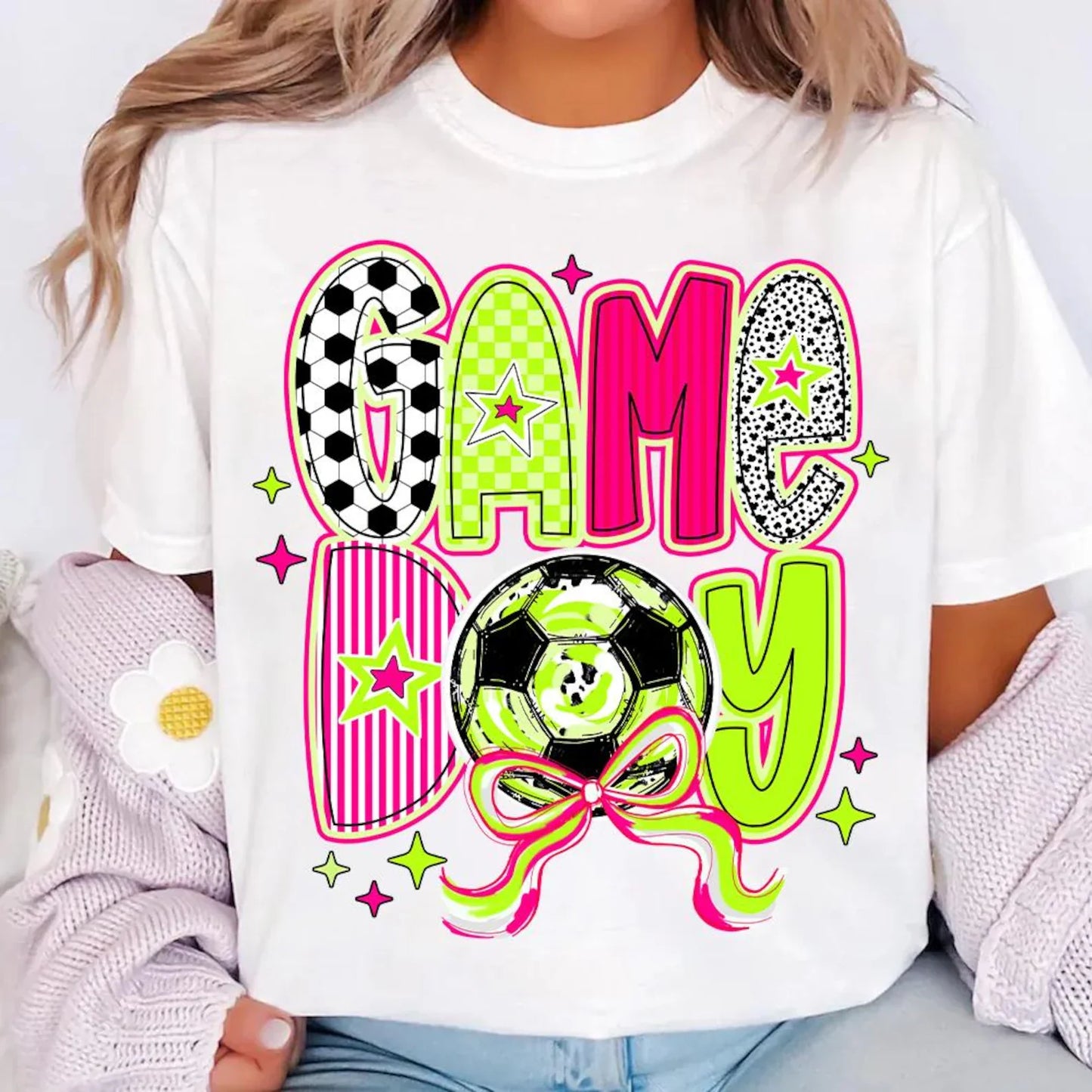 Neon game day soccer tee or sweatshirt