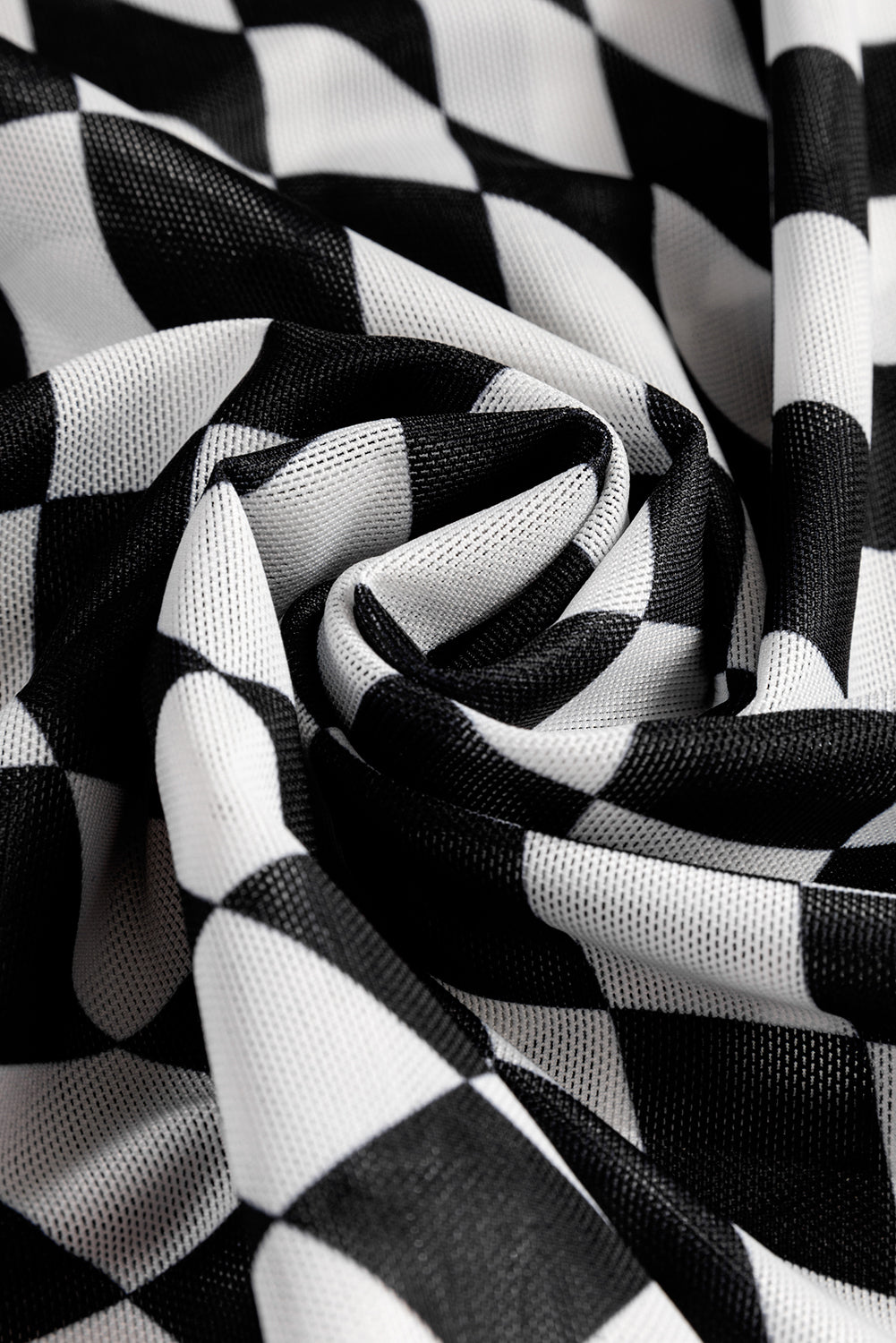 Checker Mesh Mock Neck Long Sleeve Top