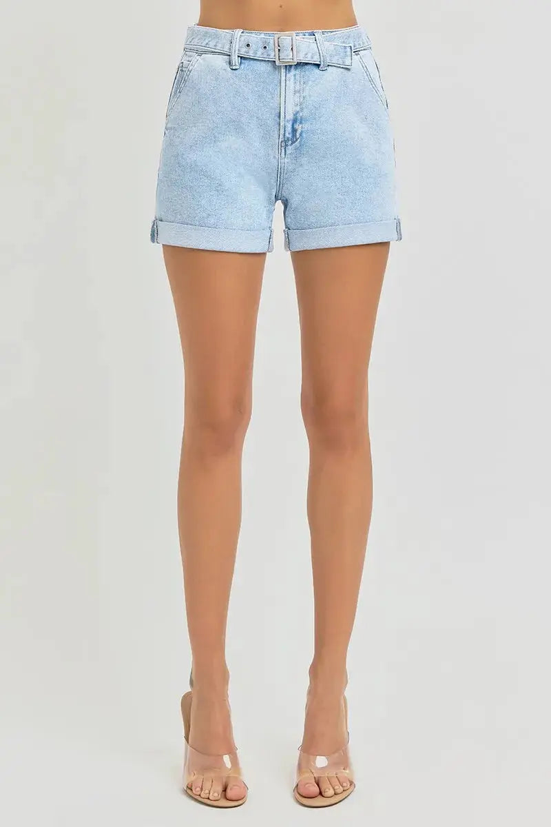 Full Size/Plus Size High Rise Belted Roll Up Shorts by RISEN Jeans